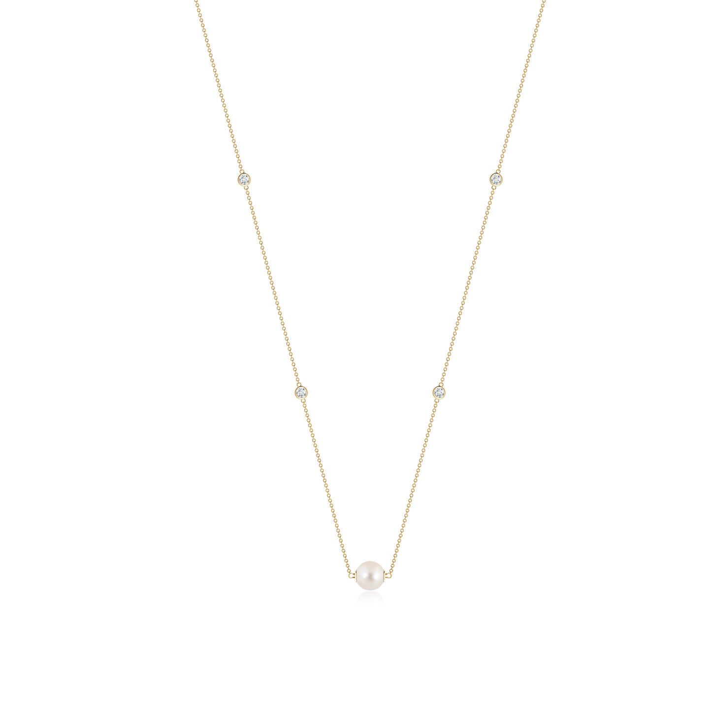 8mm AAAA Freshwater Pearl and Diamond Station Necklace in Yellow Gold