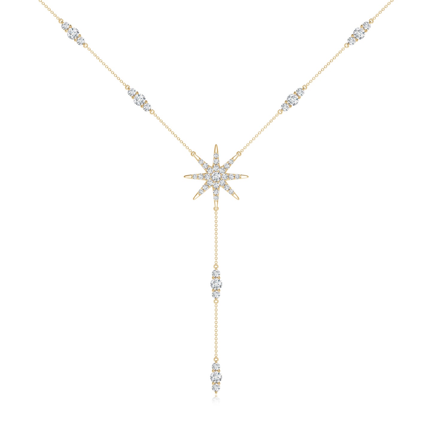 2.2mm GVS2 Diamond Starburst Lariat Style Necklace in Yellow Gold