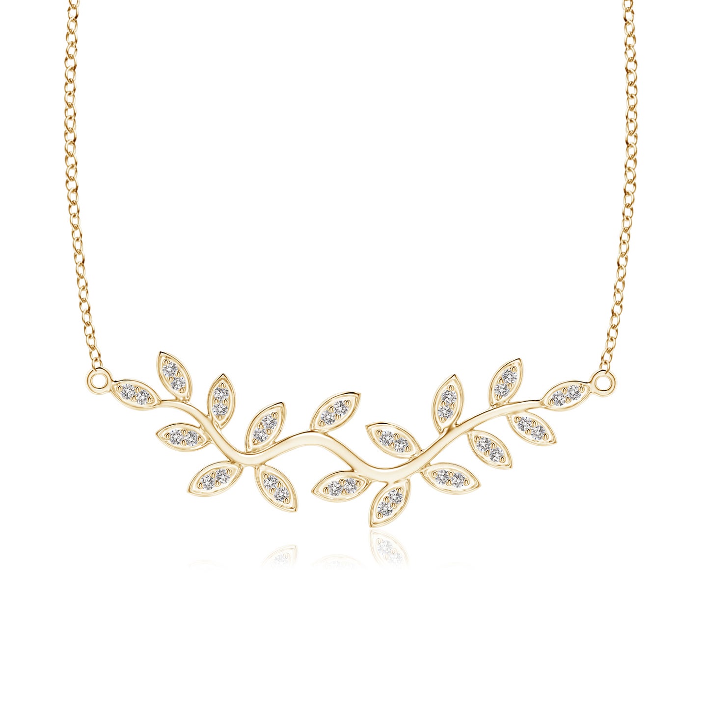 1.3mm IJI1I2 Nature Inspired Leaf and Vine Pave-Set Diamond Necklace in Yellow Gold