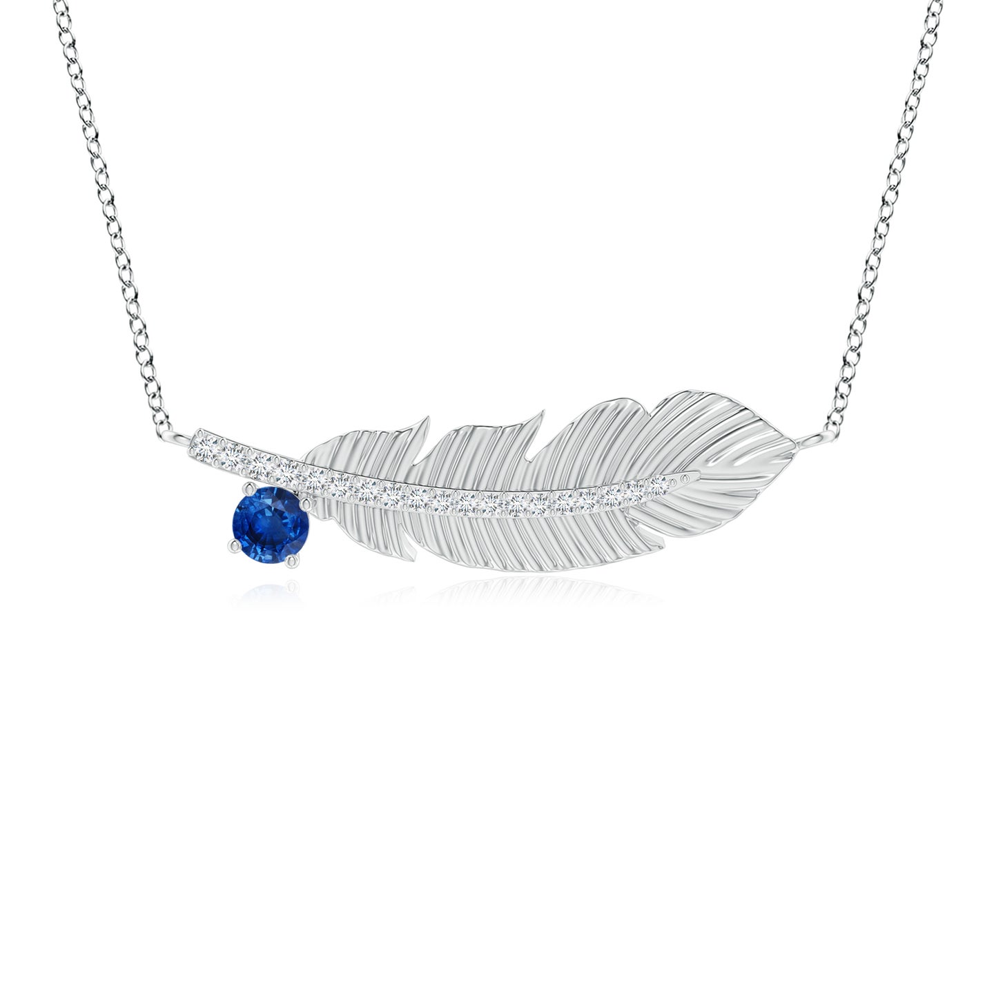 3mm AAA Sapphire Virgo Feather Pendant with Diamonds in Silver