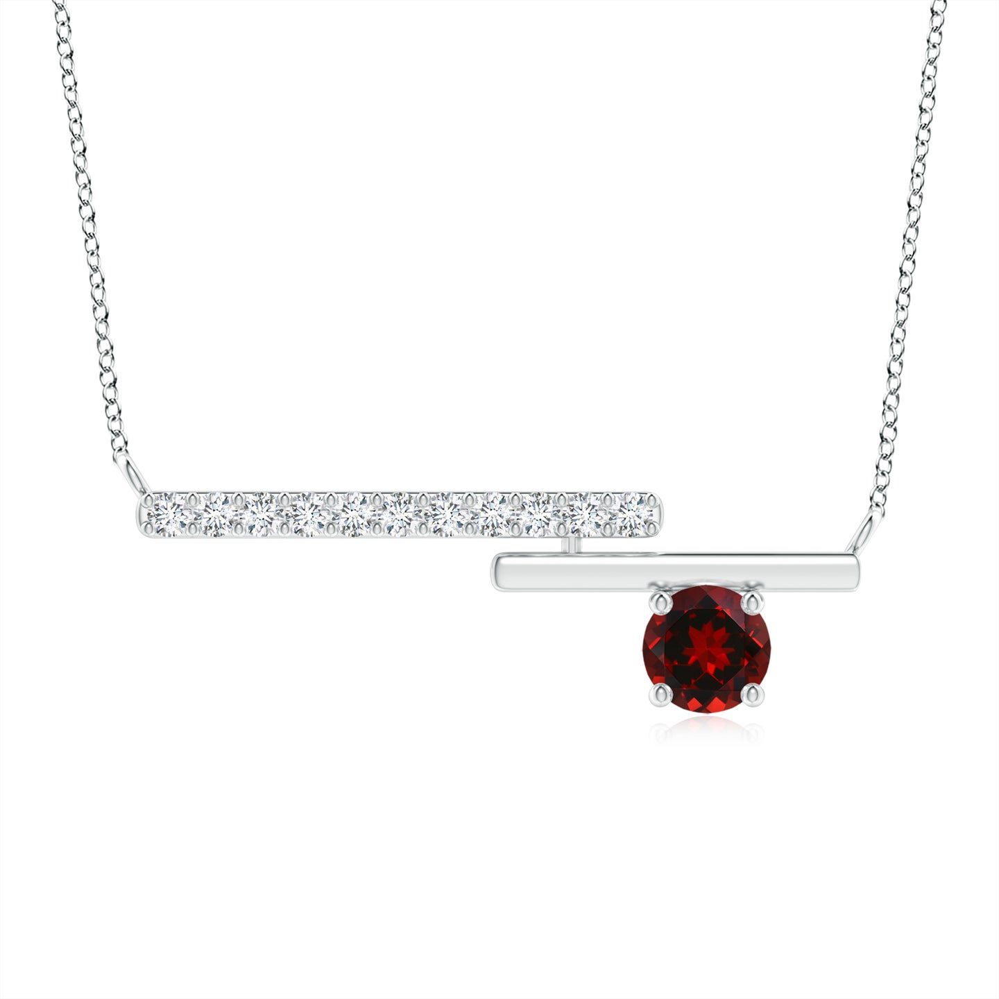 3.5mm AAAA Garnet Capricorn Bypass Bar Pendant with Diamonds in Silver