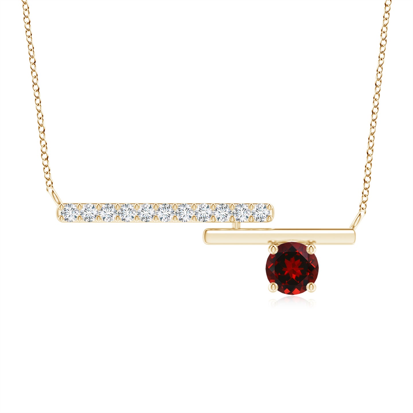 3.5mm AAAA Garnet Capricorn Bypass Bar Pendant with Diamonds in Yellow Gold