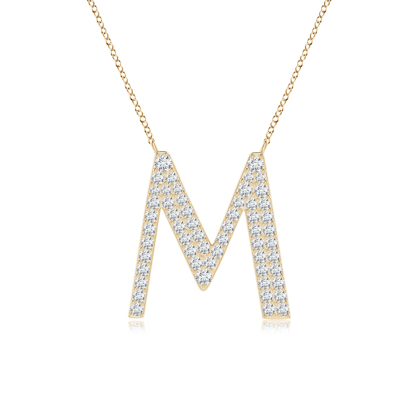 1.5mm GVS2 Modern Deco Diamond Capital "M" Initial Pendant in Yellow Gold 1.5mm GVS2 Modern Deco Diamond Capital "M" Initial Pendant in Yellow Gold