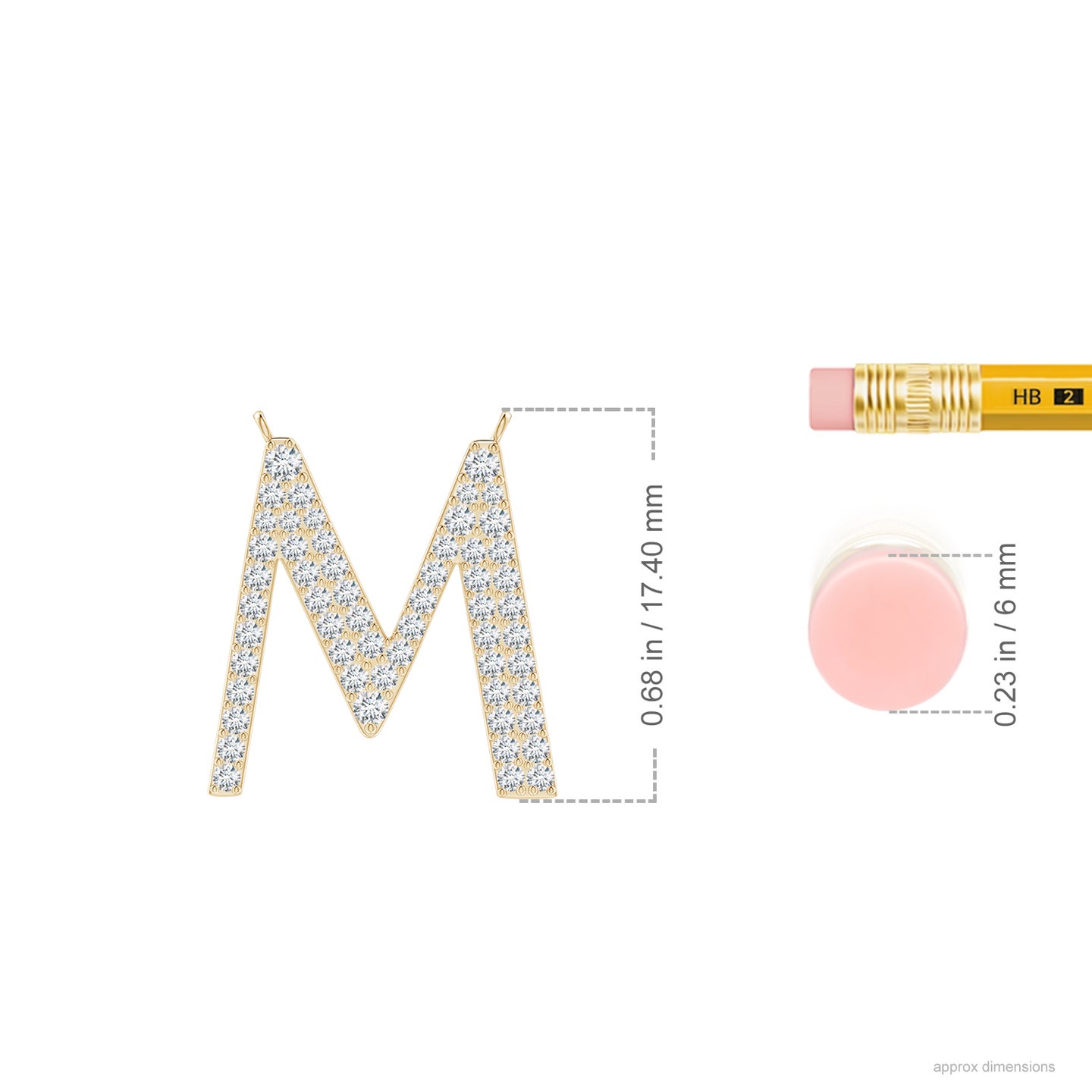 1.5mm GVS2 Modern Deco Diamond Capital "M" Initial Pendant in Yellow Gold 1.5mm GVS2 Modern Deco Diamond Capital "M" Initial Pendant in Yellow Gold