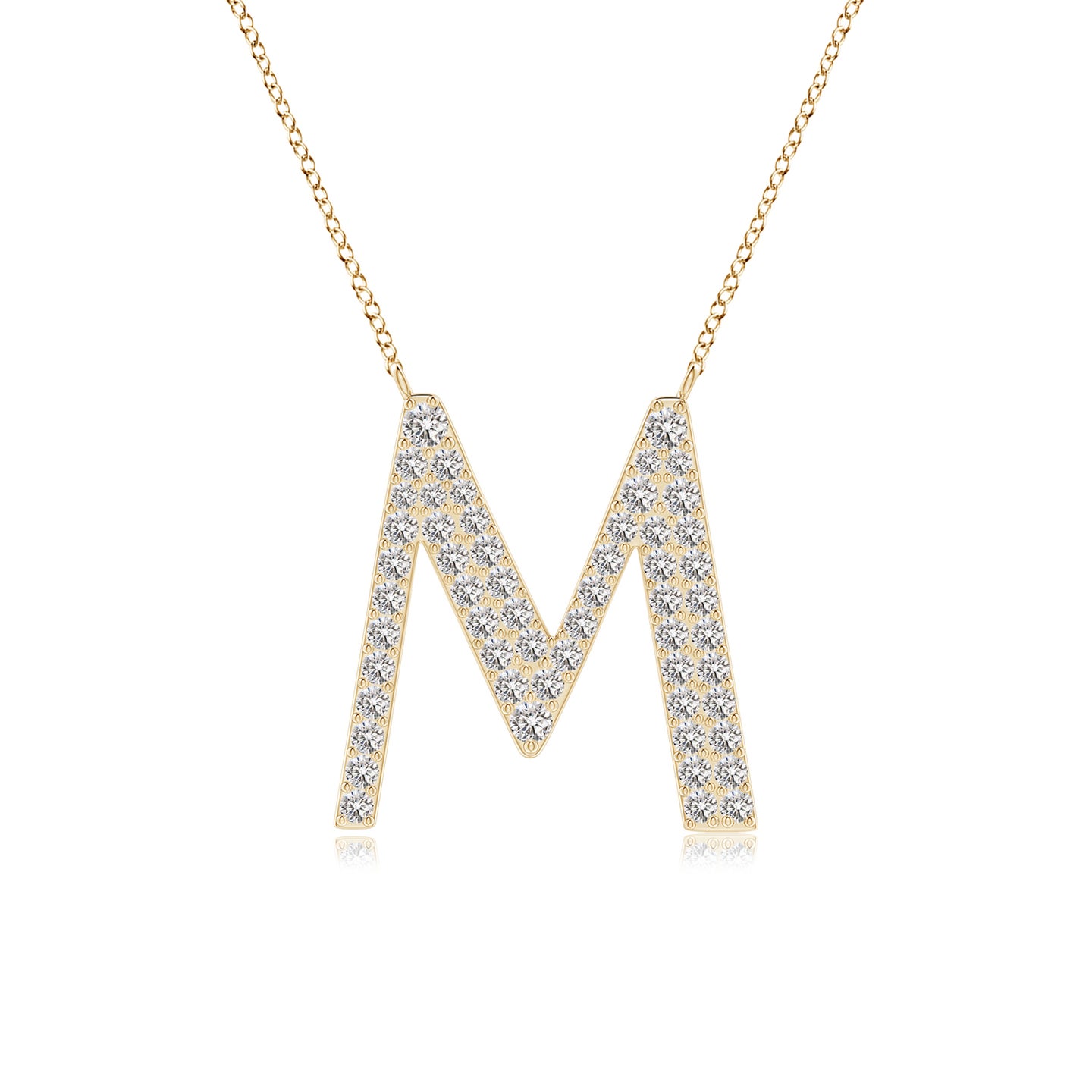 1.5mm IJI1I2 Modern Deco Diamond Capital "M" Initial Pendant in Yellow Gold