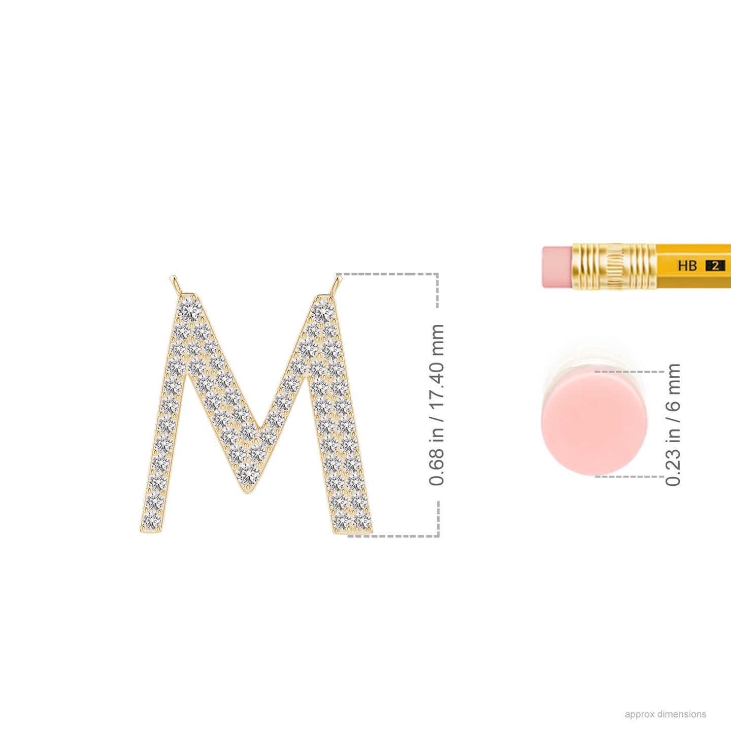 1.5mm IJI1I2 Modern Deco Diamond Capital "M" Initial Pendant in Yellow Gold