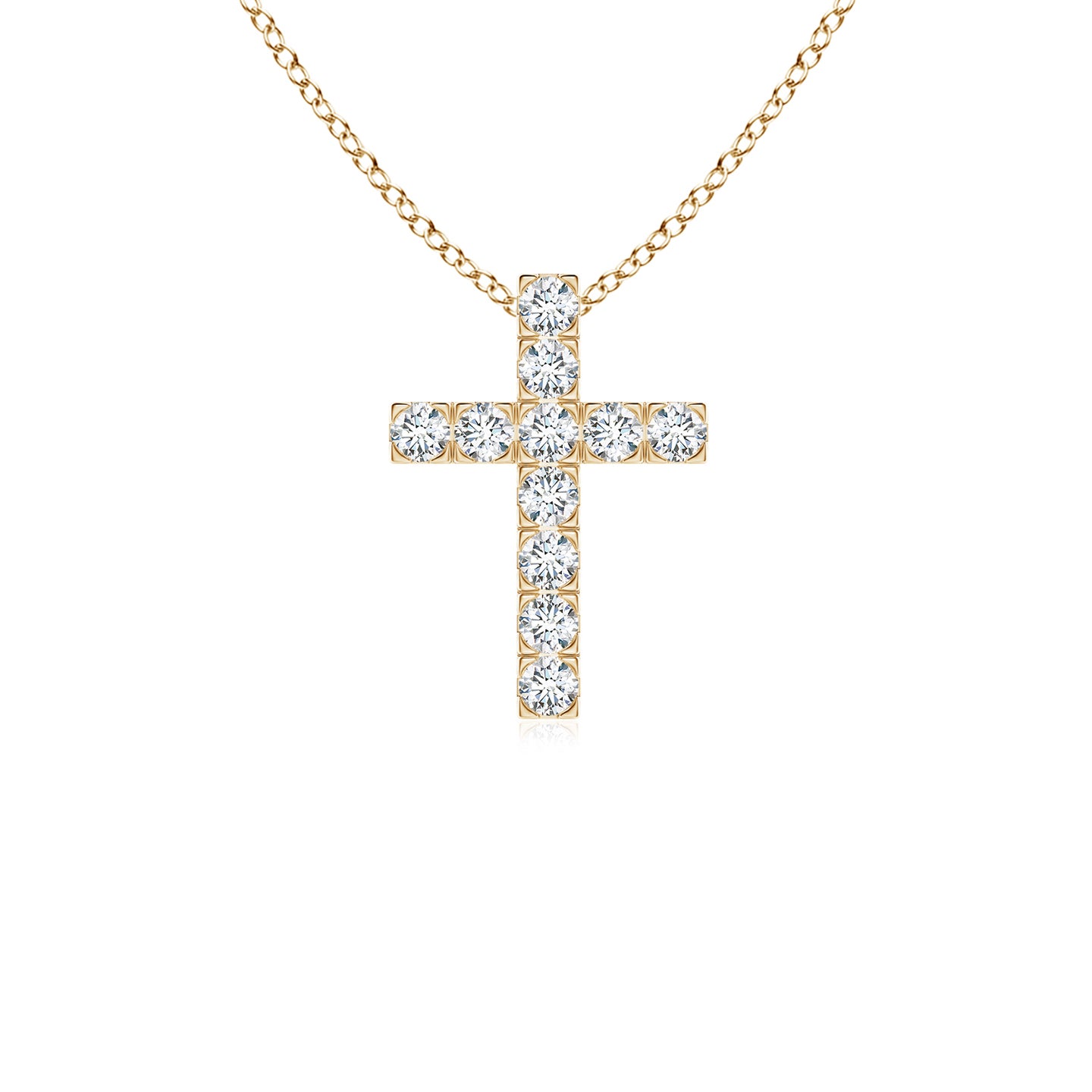 2mm FGVS Lab-Grown Flat Prong-Set Diamond Cross Pendant in Yellow Gold