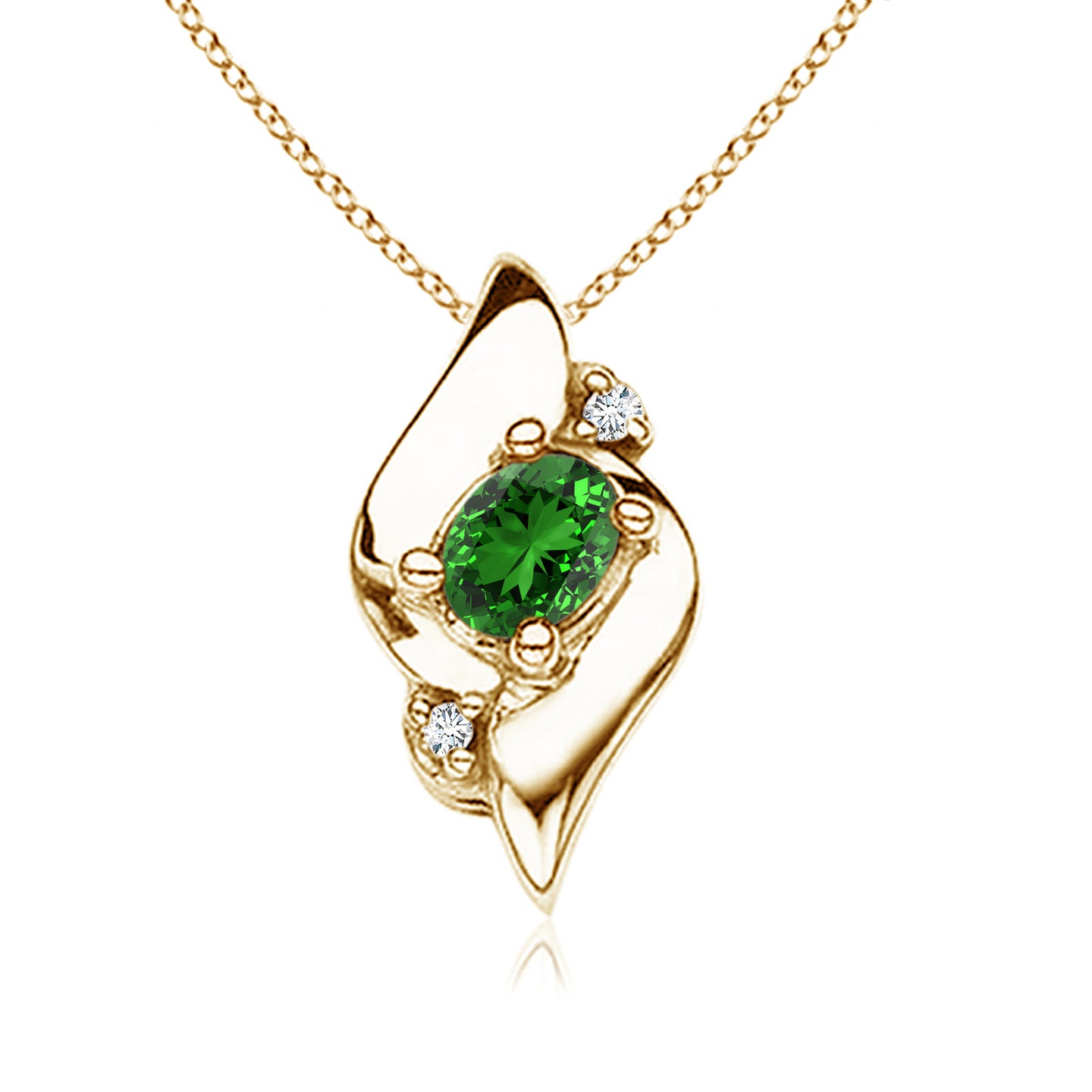 4x3mm Labgrown Lab-Grown Shell Style Oval Emerald and Diamond Pendant in Yellow Gold