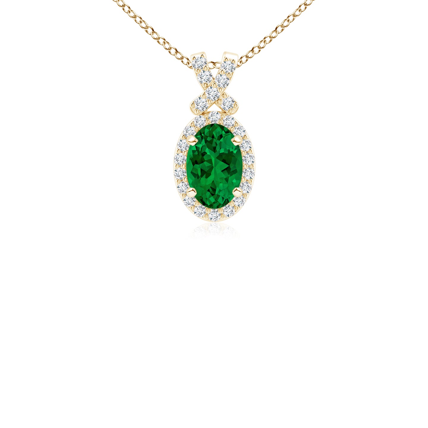 6x4mm Labgrown Lab-Grown Vintage Style Emerald Pendant with Diamond Halo in Yellow Gold
