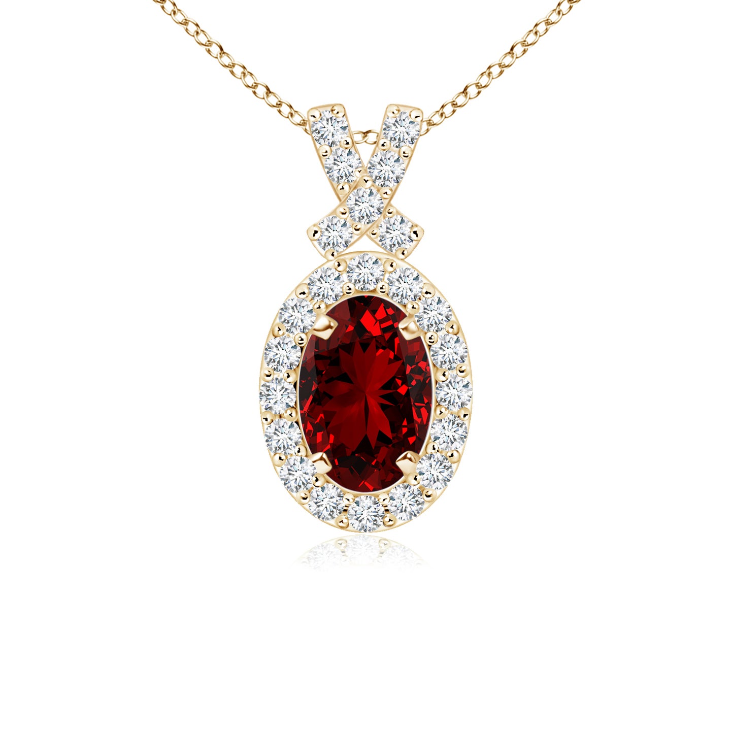 6x4mm Labgrown Lab-Grown Vintage Style Ruby Pendant with Diamond Halo in Yellow Gold 6x4mm Labgrown Lab-Grown Vintage Style Ruby Pendant with Diamond Halo in Yellow Gold