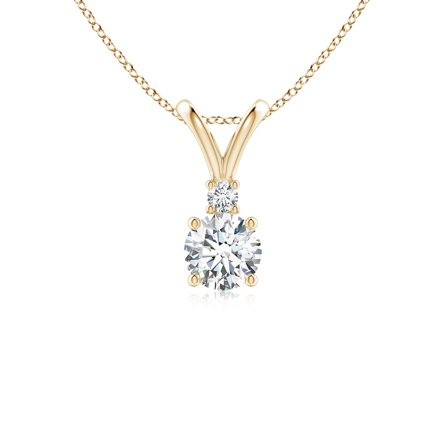 5mm FGVS Lab-Grown Round Diamond Solitaire V-Bale Pendant with Diamond Accent in Yellow Gold