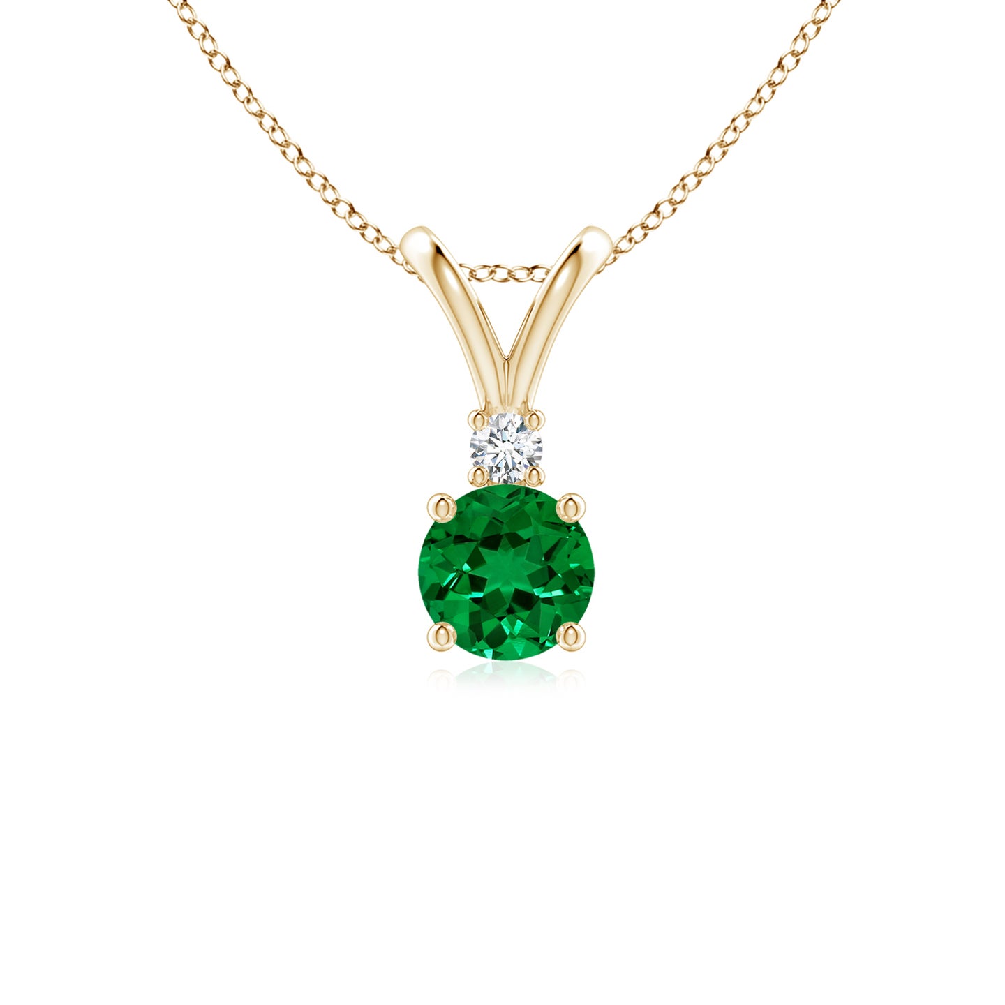 5mm Labgrown Lab-Grown Round Emerald Solitaire V-Bale Pendant with Diamond in Yellow Gold