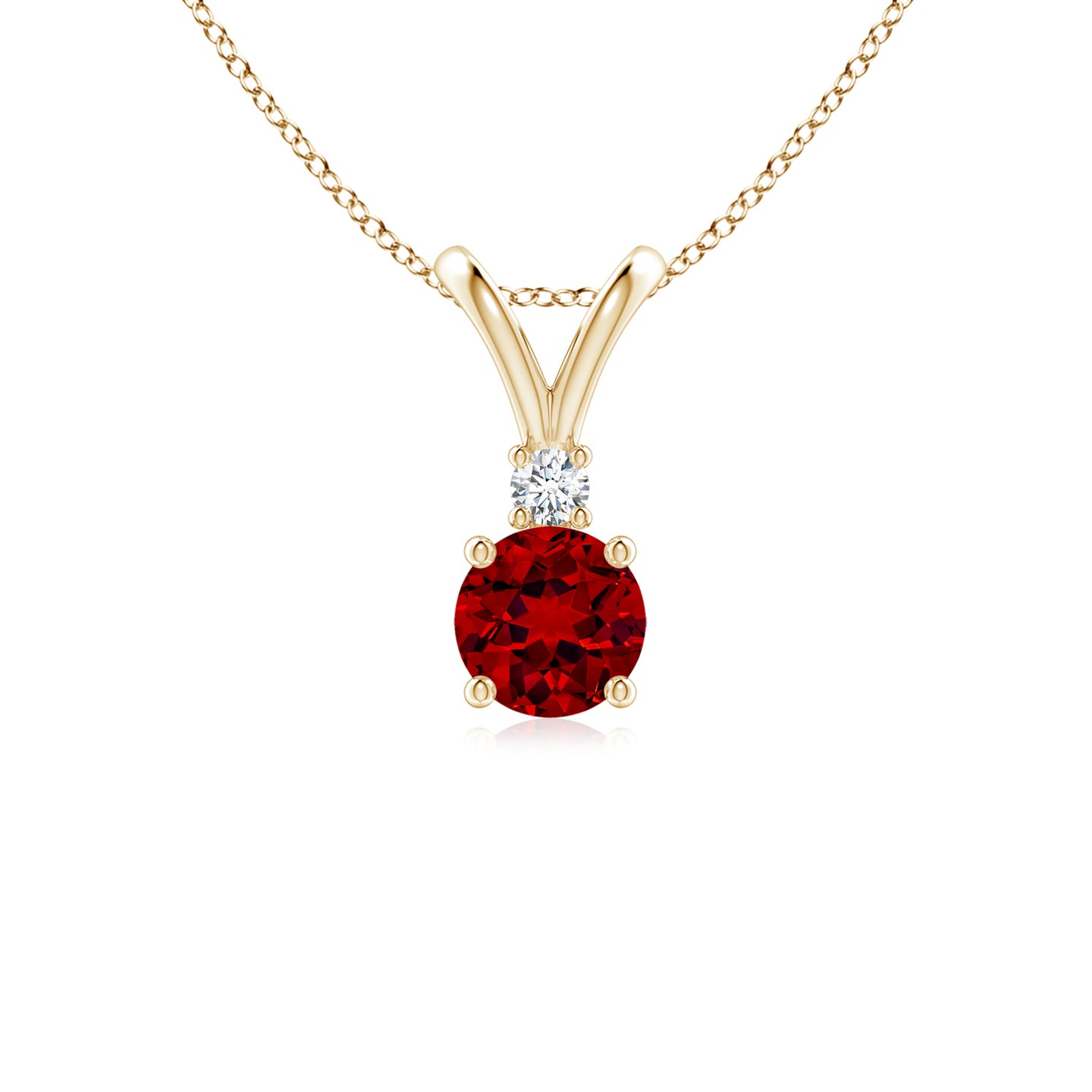 5mm Labgrown Lab-Grown Round Ruby Solitaire V-Bale Pendant with Diamond in Yellow Gold 5mm Labgrown Lab-Grown Round Ruby Solitaire V-Bale Pendant with Diamond in Yellow Gold