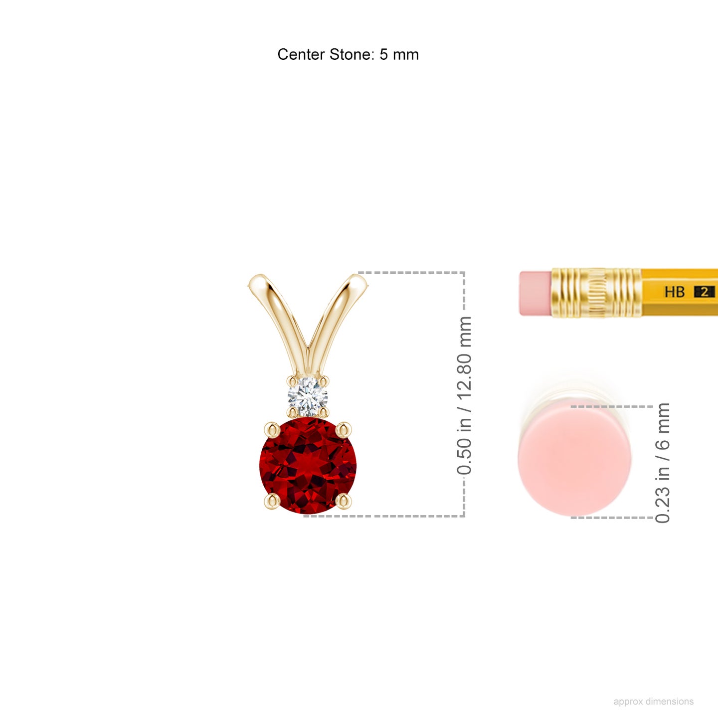 5mm Labgrown Lab-Grown Round Ruby Solitaire V-Bale Pendant with Diamond in Yellow Gold 5mm Labgrown Lab-Grown Round Ruby Solitaire V-Bale Pendant with Diamond in Yellow Gold