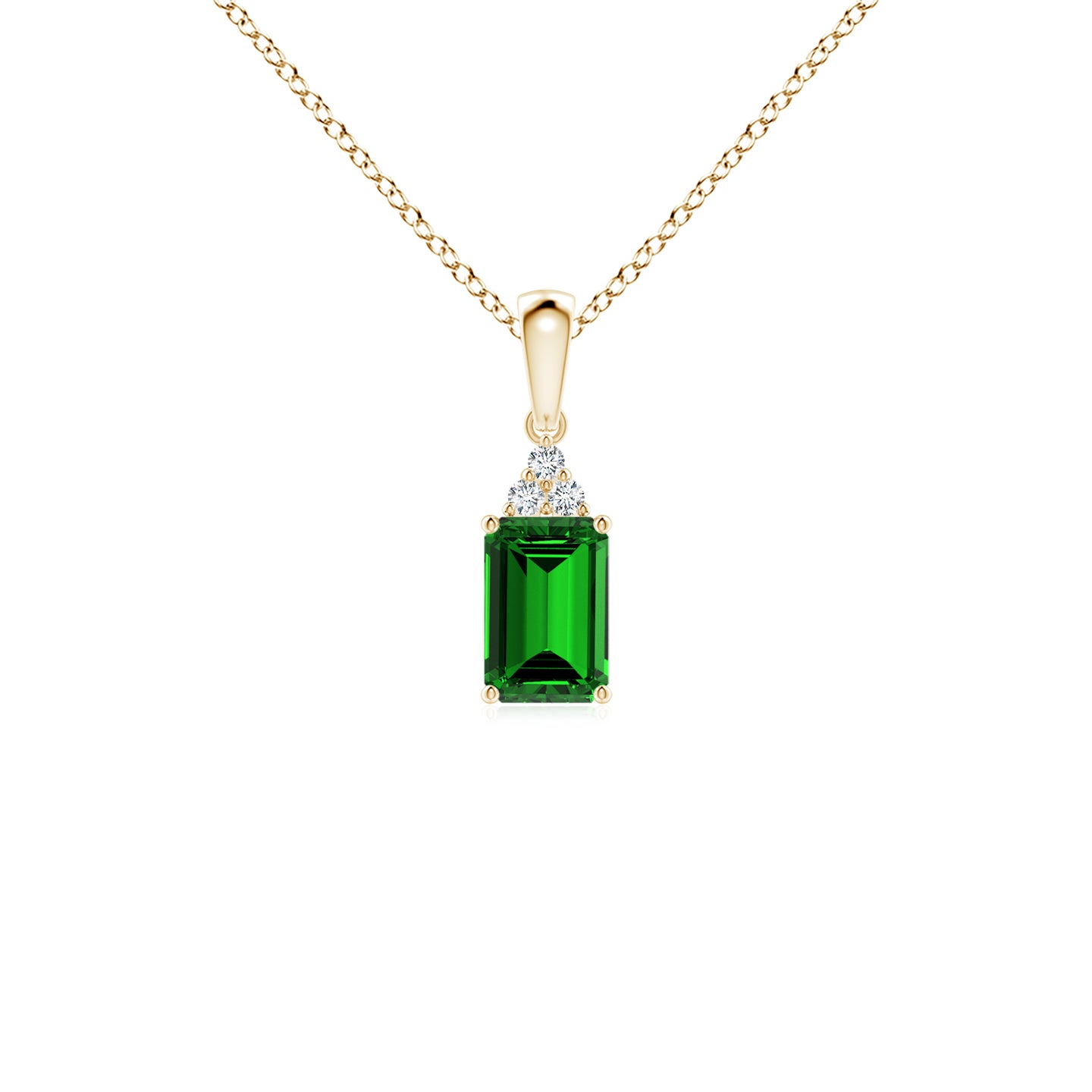 6x4mm Labgrown Lab-Grown Emerald-Cut Emerald Pendant with Lab Diamond Trio in Yellow Gold