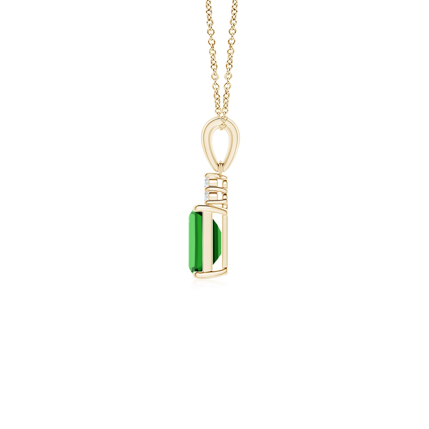 6x4mm Labgrown Lab-Grown Emerald-Cut Emerald Pendant with Lab Diamond Trio in Yellow Gold