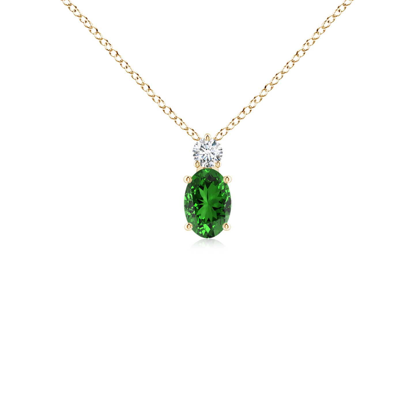 6x4mm Labgrown Lab-Grown Oval Emerald Solitaire Pendant with Diamond in Yellow Gold