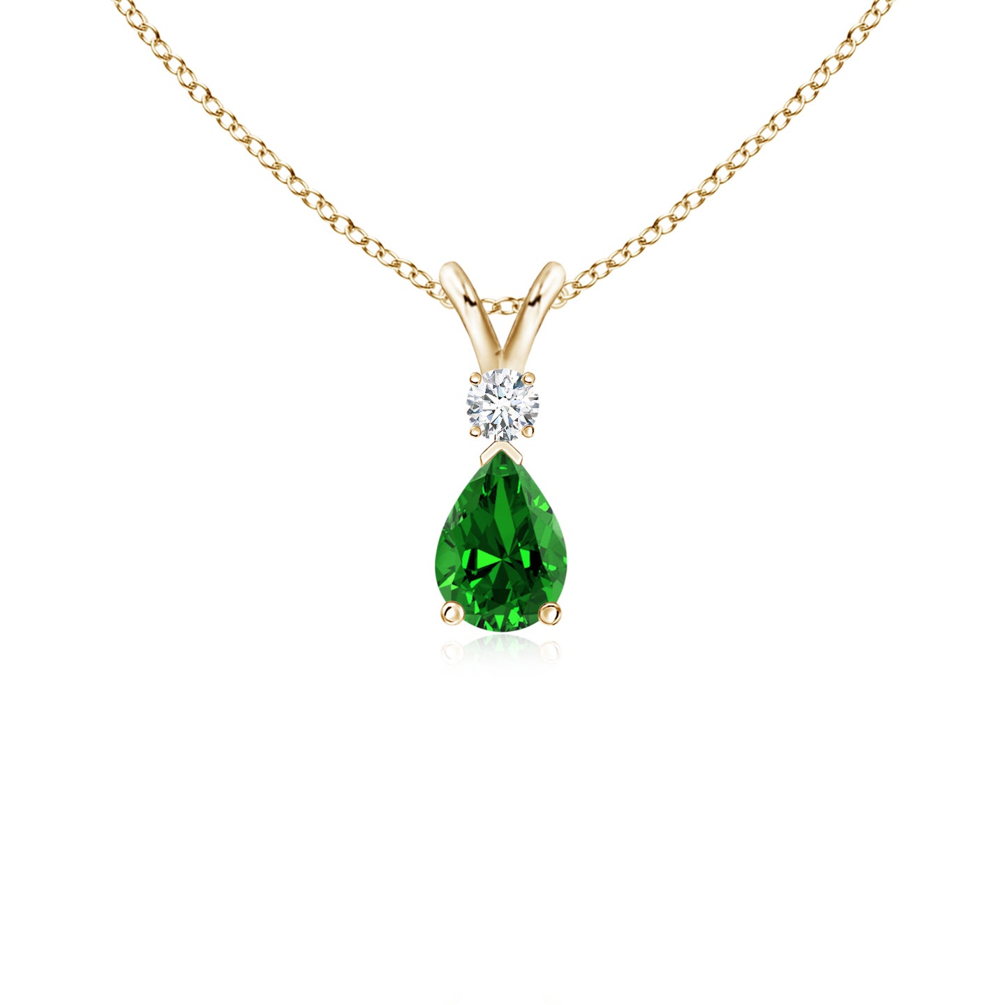 6x4mm Labgrown Lab-Grown Emerald Teardrop Pendant with Diamond in Yellow Gold