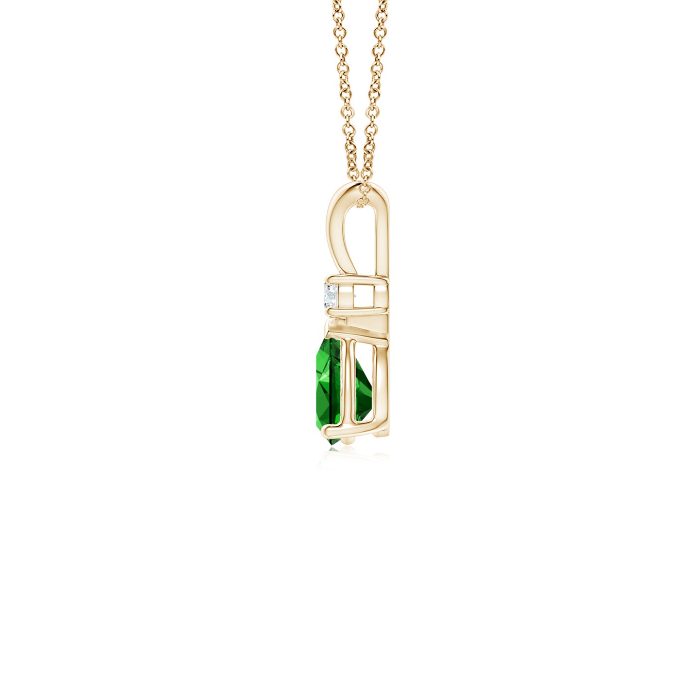 6x4mm Labgrown Lab-Grown Emerald Teardrop Pendant with Diamond in Yellow Gold