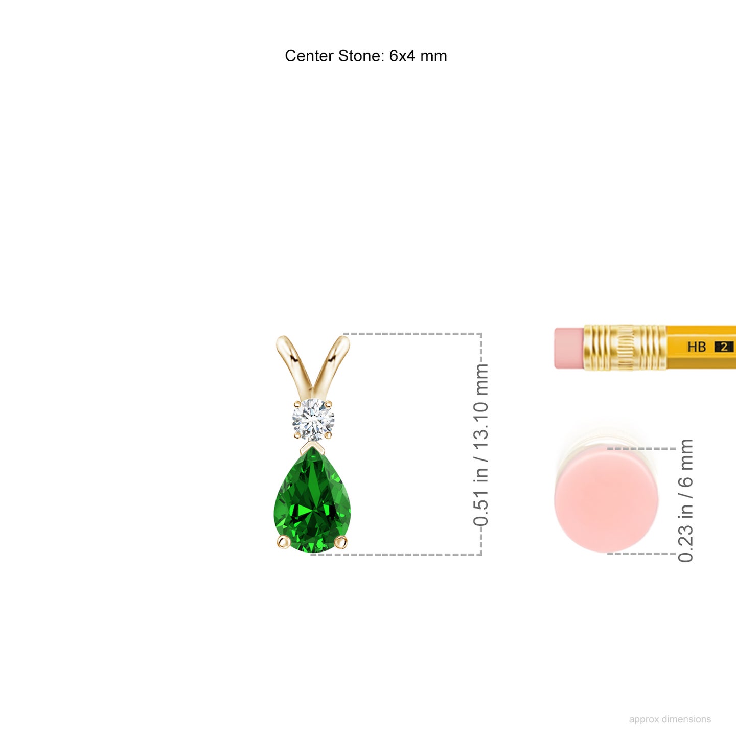6x4mm Labgrown Lab-Grown Emerald Teardrop Pendant with Diamond in Yellow Gold