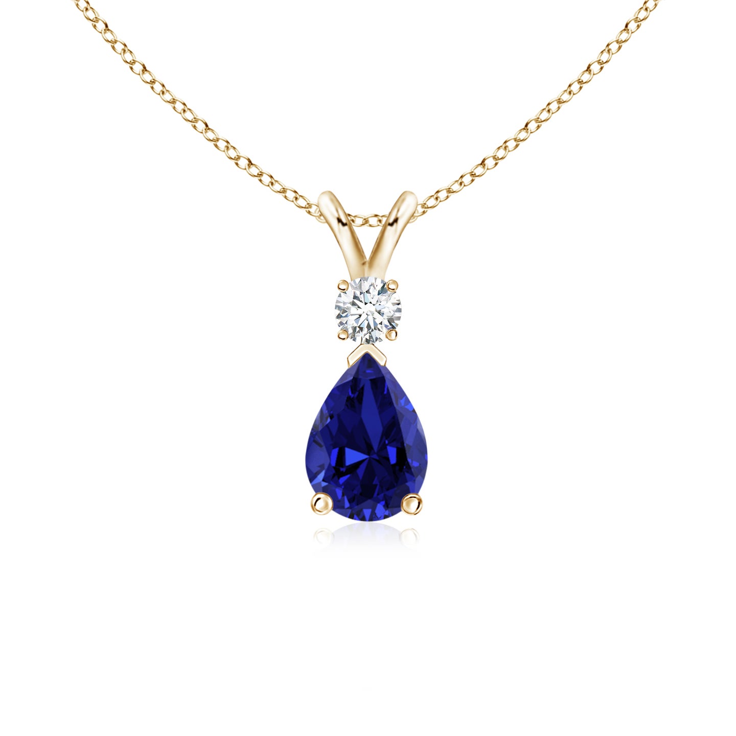 7x5mm Labgrown Lab-Grown Blue Sapphire Teardrop Pendant with Lab Diamond in Yellow Gold 7x5mm Labgrown Lab-Grown Blue Sapphire Teardrop Pendant with Lab Diamond in Yellow Gold