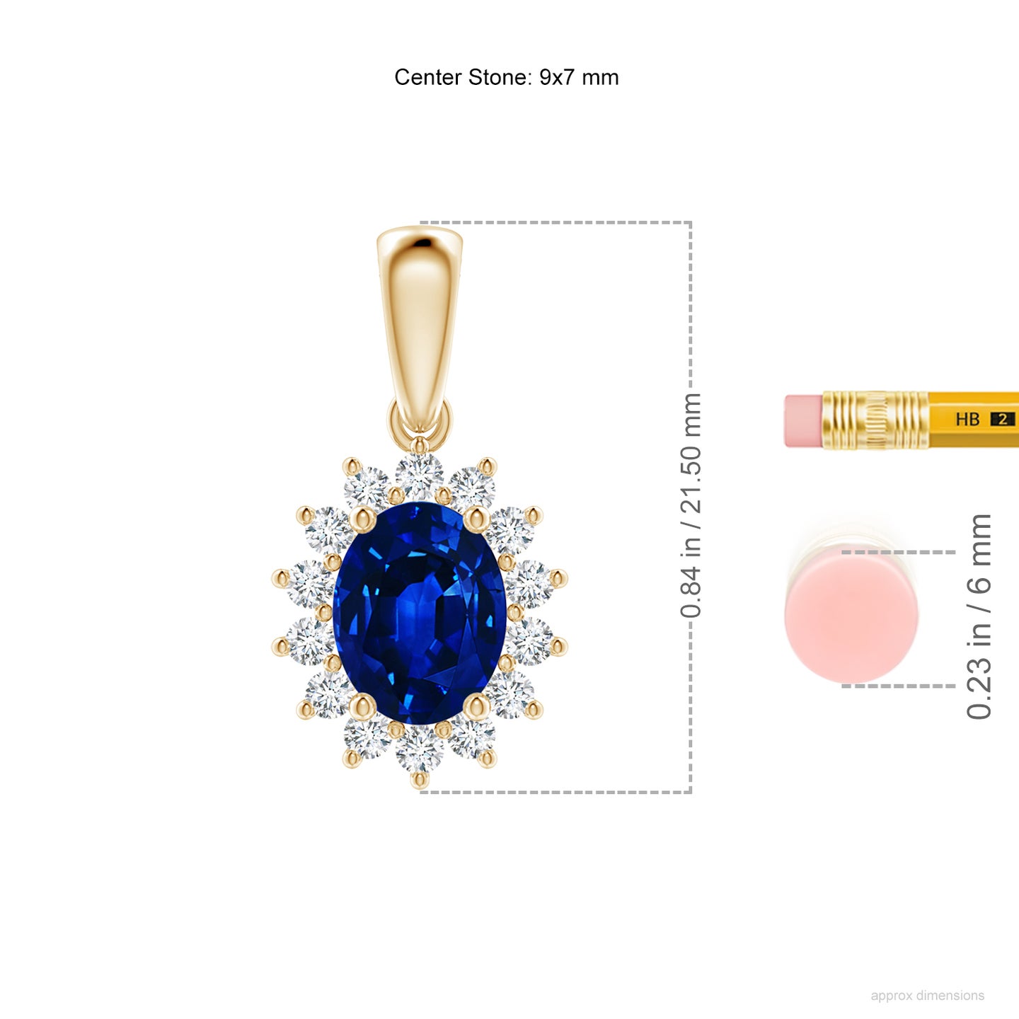 9x7mm Labgrown Lab-Grown Oval Blue Sapphire Pendant with Floral Halo in Yellow Gold