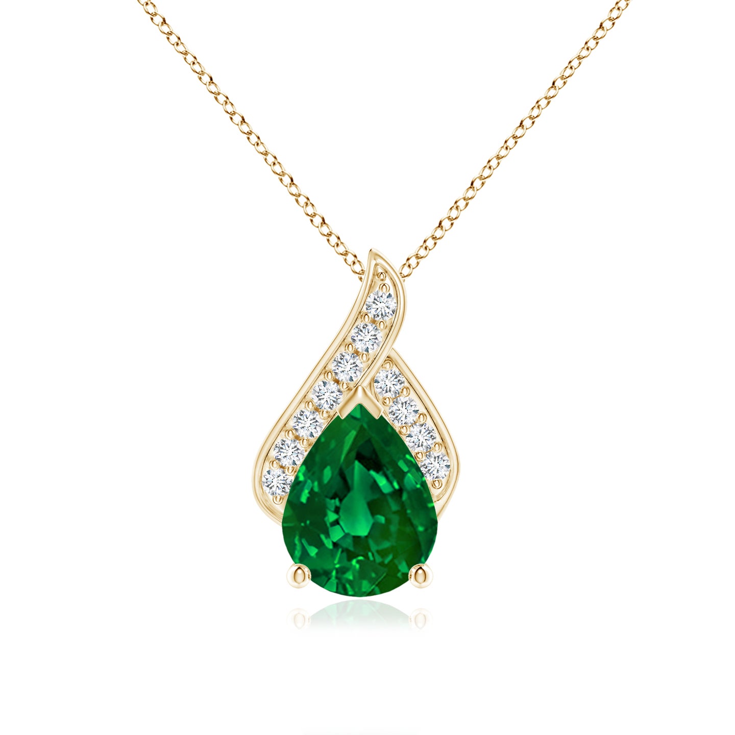 9x7mm Labgrown Lab-Grown Solitaire Pear-Shaped Emerald Flame Pendant in Yellow Gold