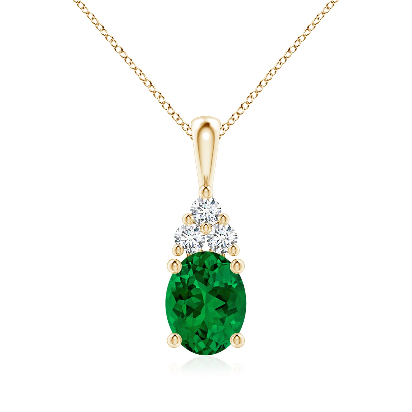 9x7mm Labgrown Lab-Grown Oval Emerald Solitaire Pendant with Trio Lab Diamond in Yellow Gold