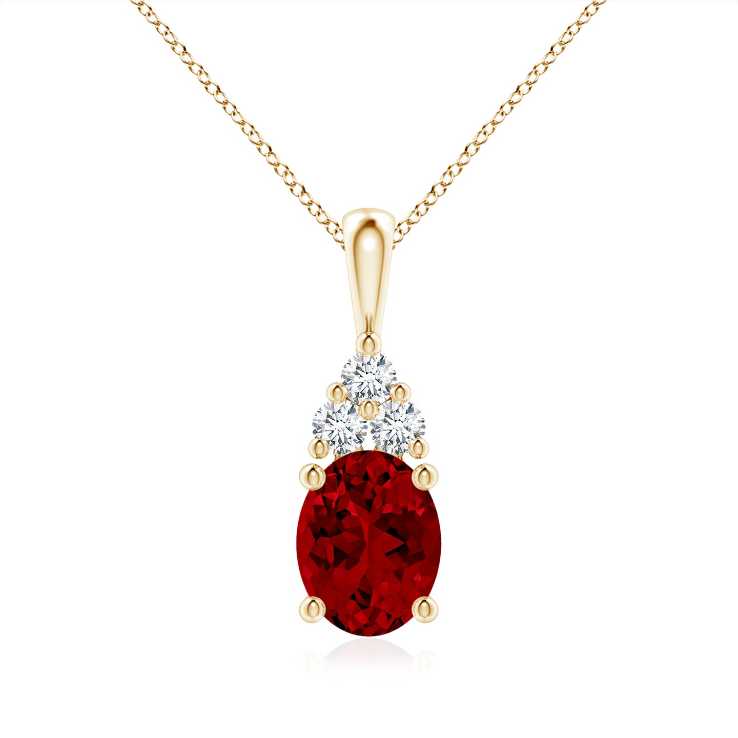 9x7mm Labgrown Lab-Grown Oval Ruby Solitaire Pendant with Trio Lab Diamond in Yellow Gold 9x7mm Labgrown Lab-Grown Oval Ruby Solitaire Pendant with Trio Lab Diamond in Yellow Gold