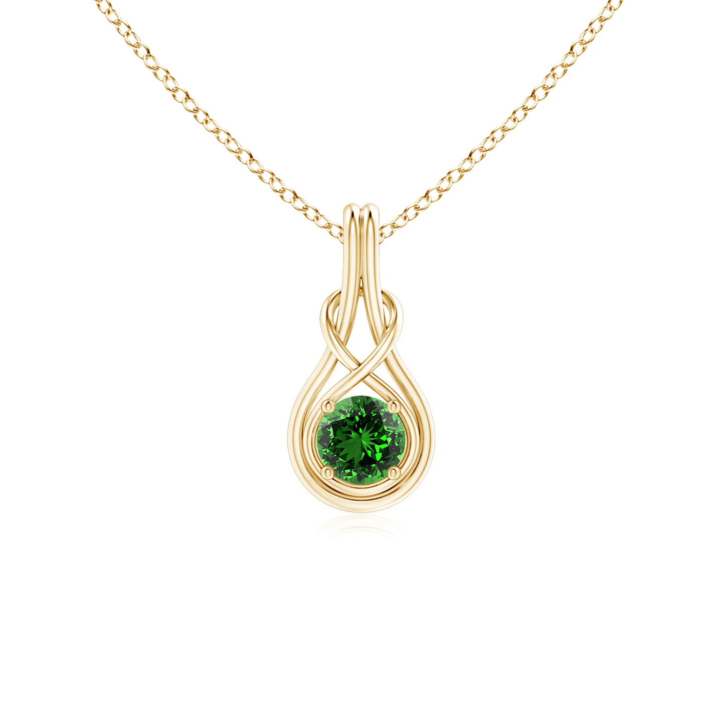 5mm Labgrown Lab-Grown Round Emerald Solitaire Infinity Knot Pendant in Yellow Gold