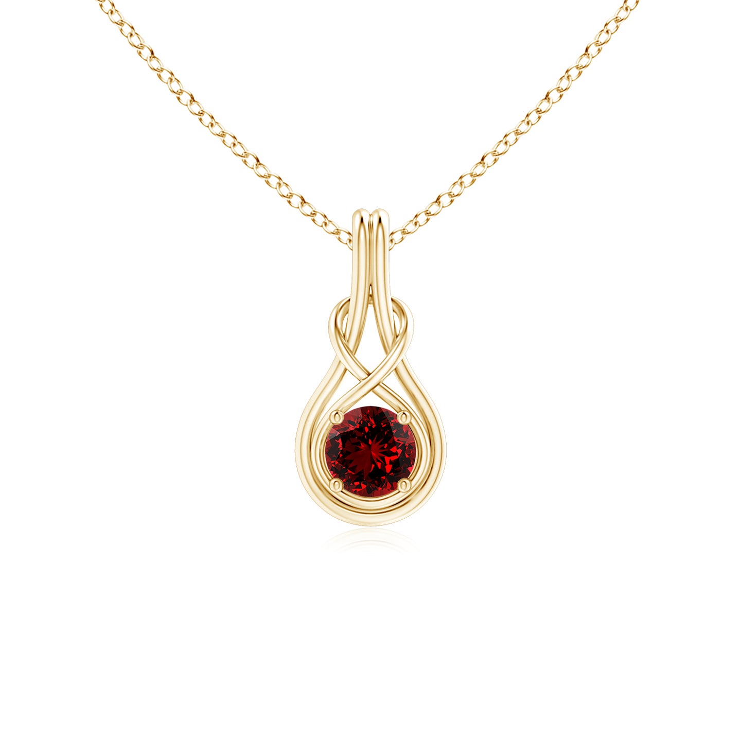 5mm Labgrown Lab-Grown Round Ruby Solitaire Infinity Knot Pendant in Yellow Gold 5mm Labgrown Lab-Grown Round Ruby Solitaire Infinity Knot Pendant in Yellow Gold