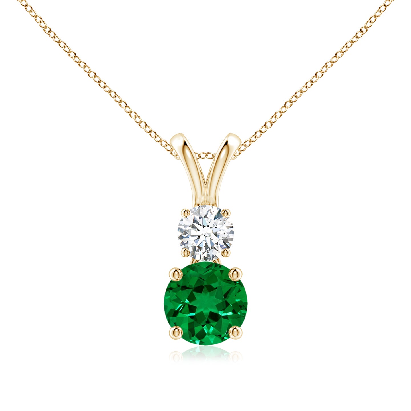 6mm Labgrown Lab-Grown Round Emerald and Diamond Two Stone Pendant in Yellow Gold