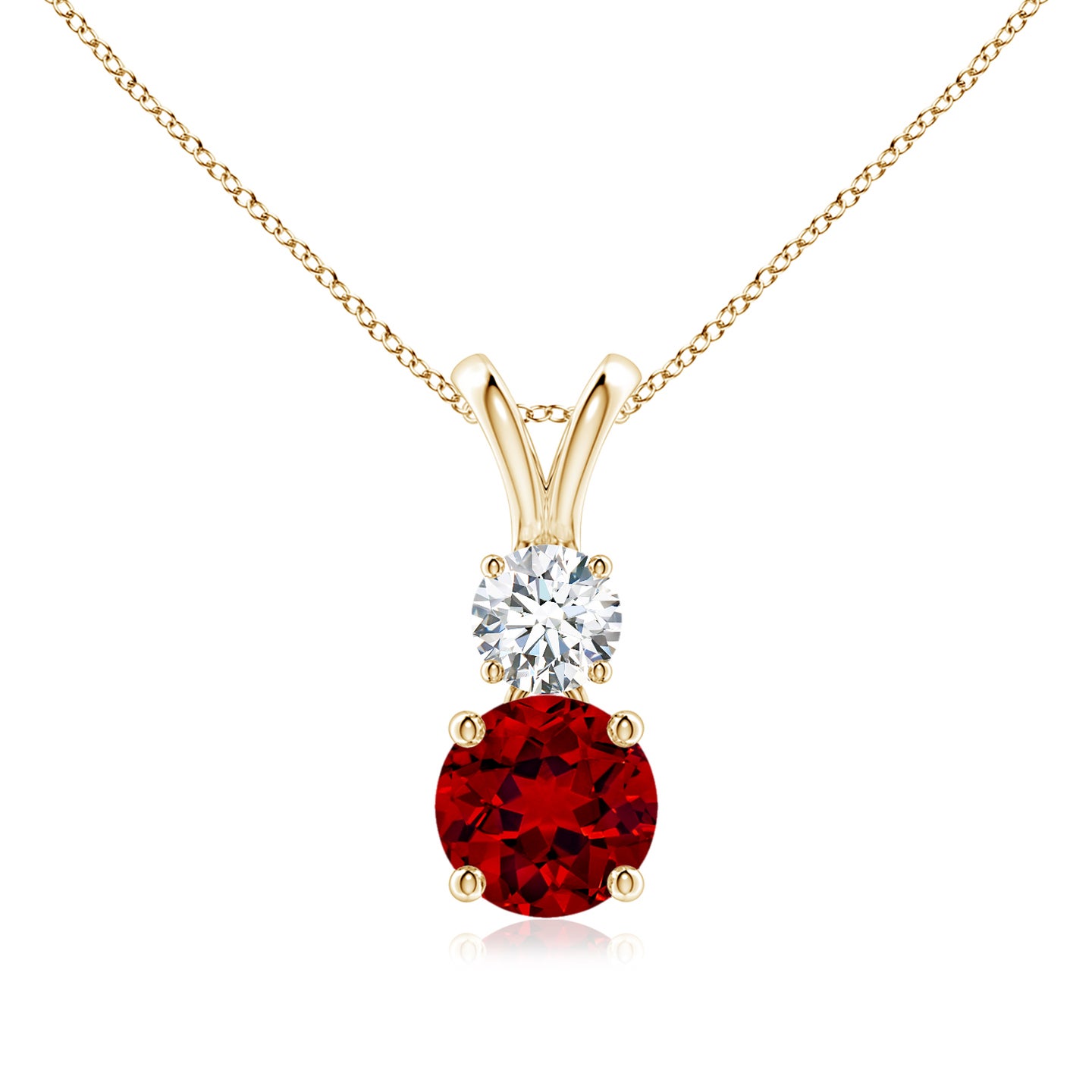 6mm Labgrown Lab-Grown Round Ruby and Diamond Two Stone Pendant in Yellow Gold 6mm Labgrown Lab-Grown Round Ruby and Diamond Two Stone Pendant in Yellow Gold