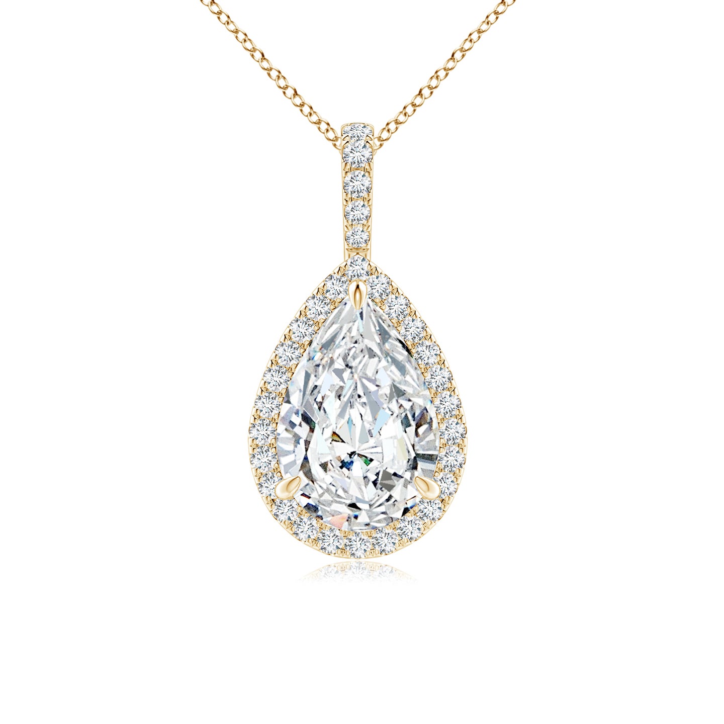 12x8mm FGVS Lab-Grown Diamond Teardrop Pendant with Halo in Yellow Gold