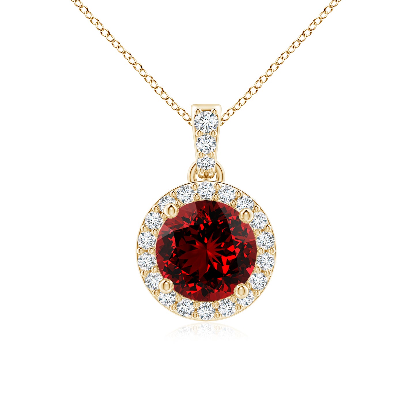 6mm Labgrown Lab-Grown Round Ruby Dangle Pendant with Diamond Halo in Yellow Gold 6mm Labgrown Lab-Grown Round Ruby Dangle Pendant with Diamond Halo in Yellow Gold