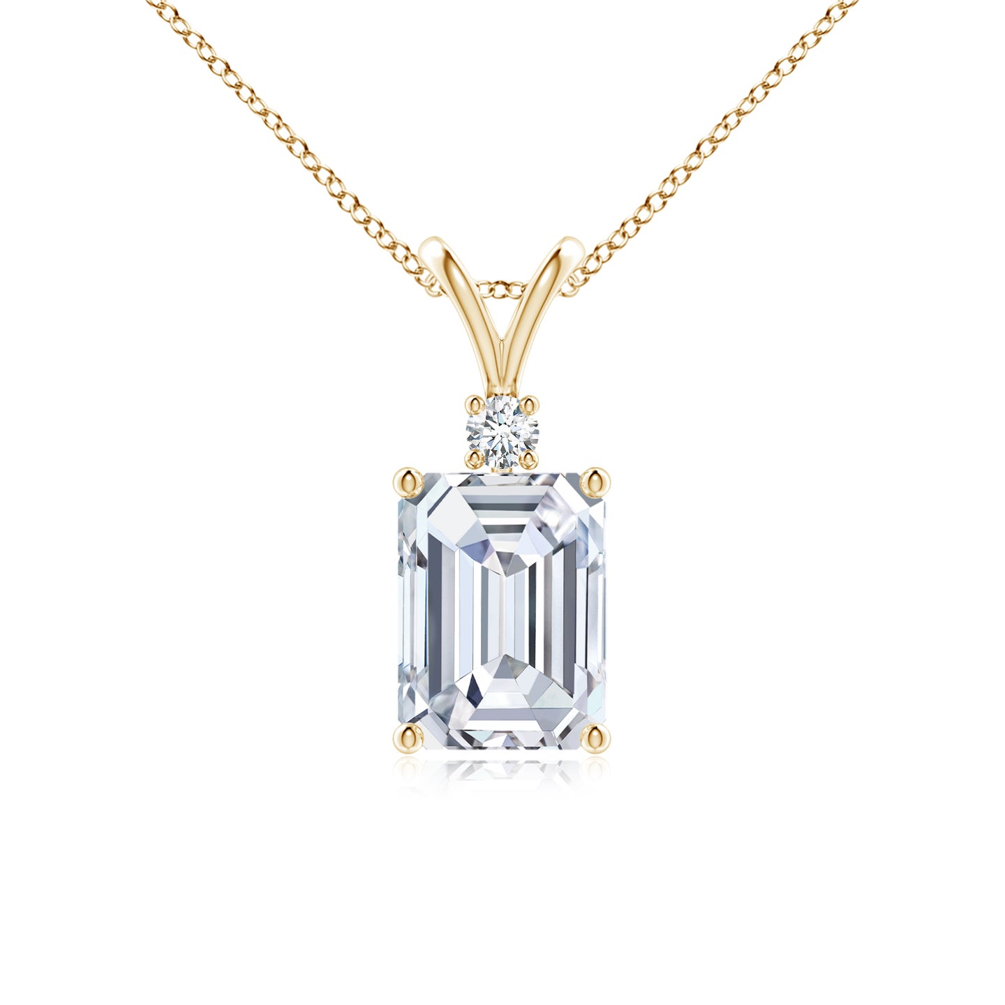 8x6mm FGVS Lab-Grown Emerald-Cut Diamond Solitaire Pendant with Diamond Accent in Yellow Gold