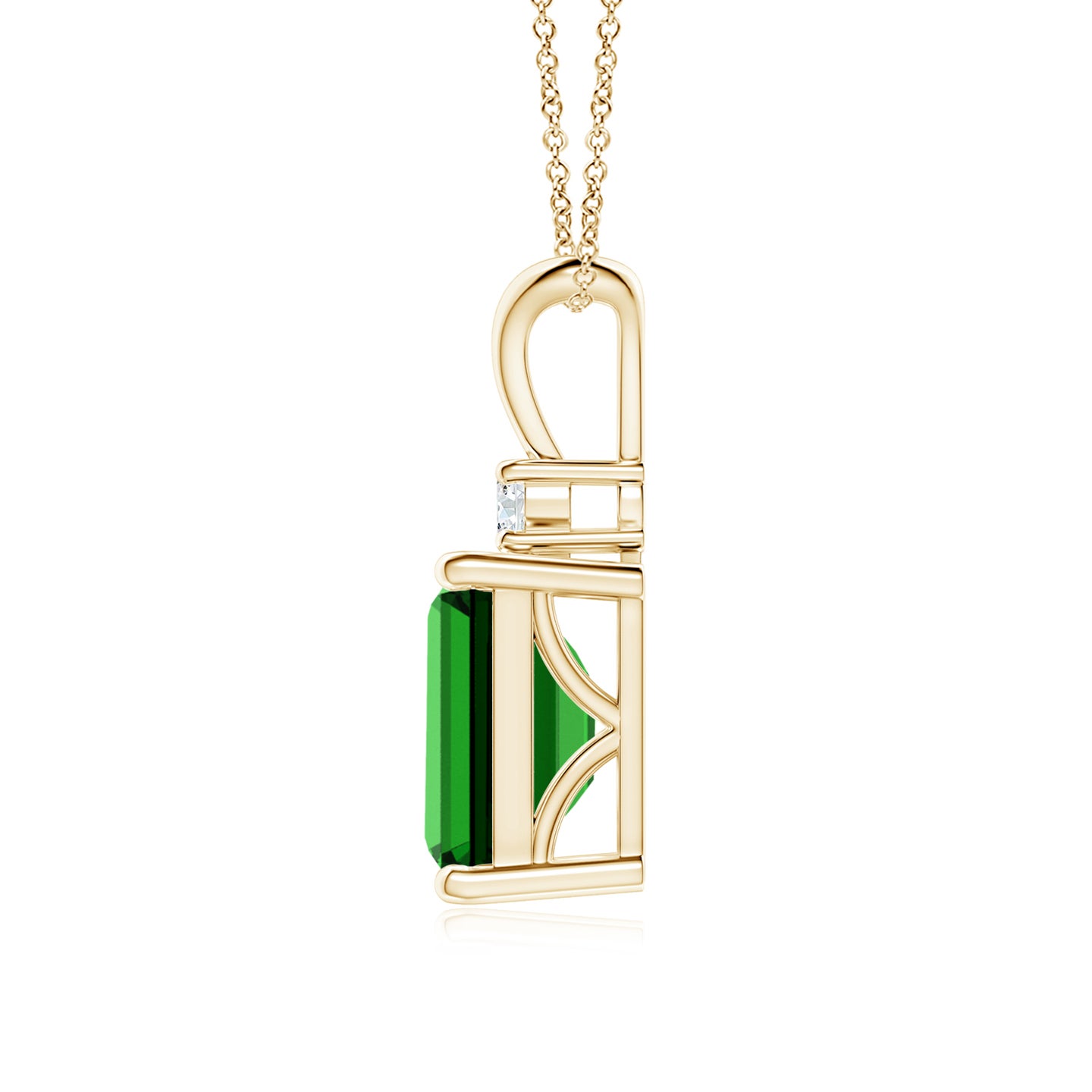 9x7mm Labgrown Lab-Grown Emerald-Cut Emerald Solitaire Pendant with Diamond in Yellow Gold