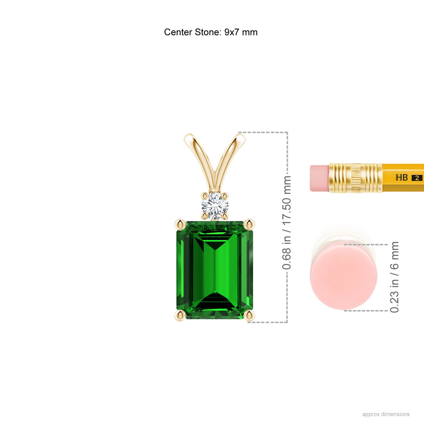 9x7mm Labgrown Lab-Grown Emerald-Cut Emerald Solitaire Pendant with Diamond in Yellow Gold