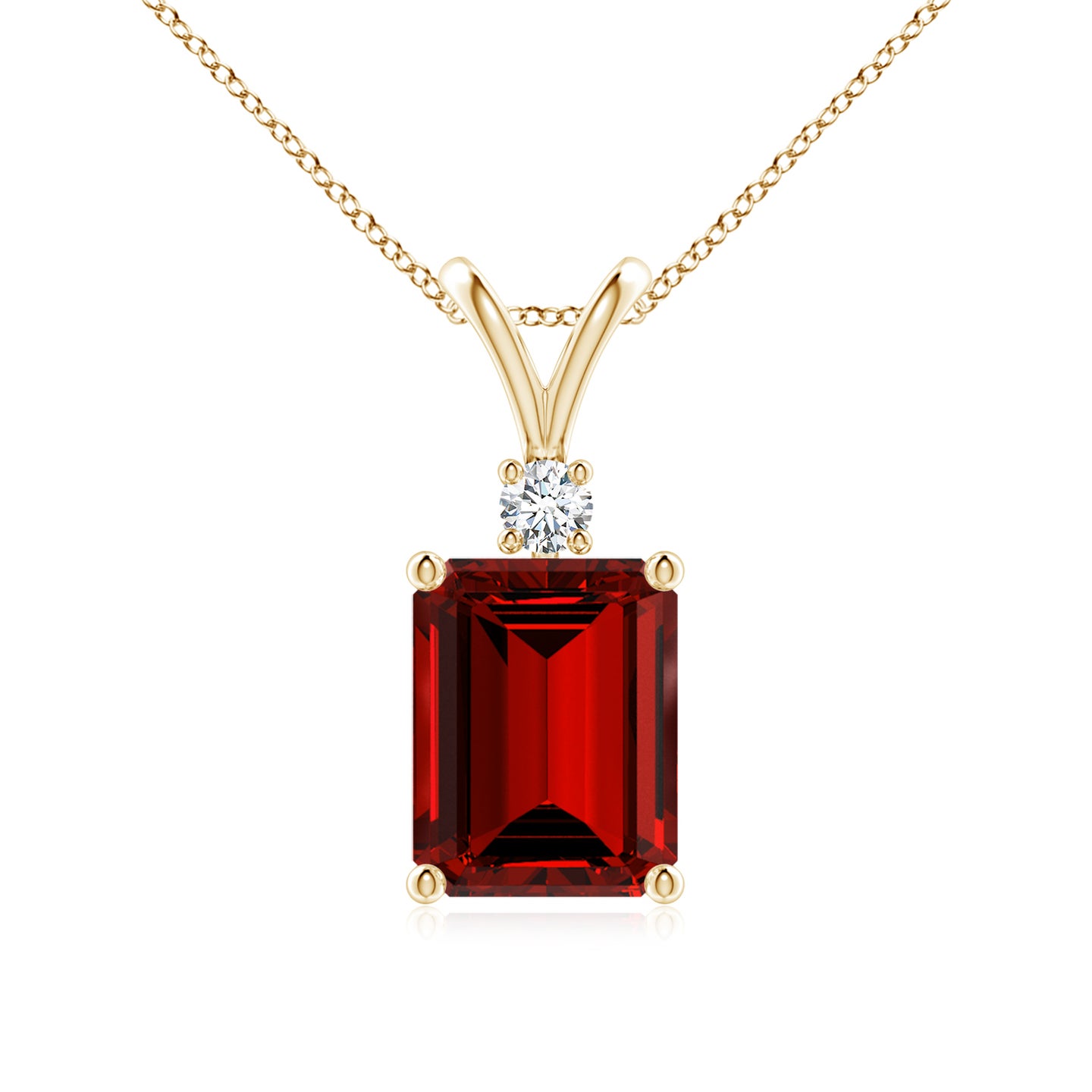 9x7mm Labgrown Lab-Grown Emerald-Cut Ruby Solitaire Pendant with Diamond in Yellow Gold 9x7mm Labgrown Lab-Grown Emerald-Cut Ruby Solitaire Pendant with Diamond in Yellow Gold