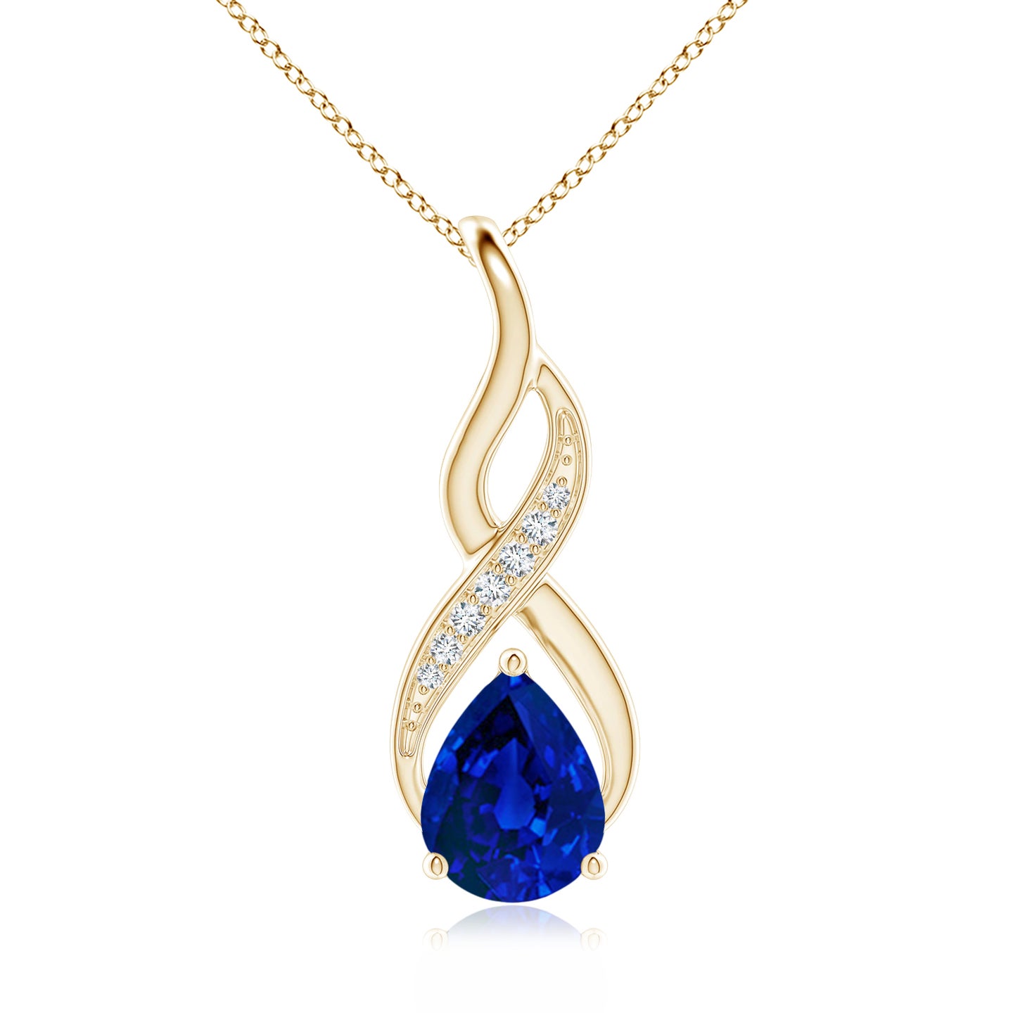 9x7mm Labgrown Lab-Grown Blue Sapphire Infinity Swirl Pendant with Lab Diamonds in Yellow Gold 9x7mm Labgrown Lab-Grown Blue Sapphire Infinity Swirl Pendant with Lab Diamonds in Yellow Gold