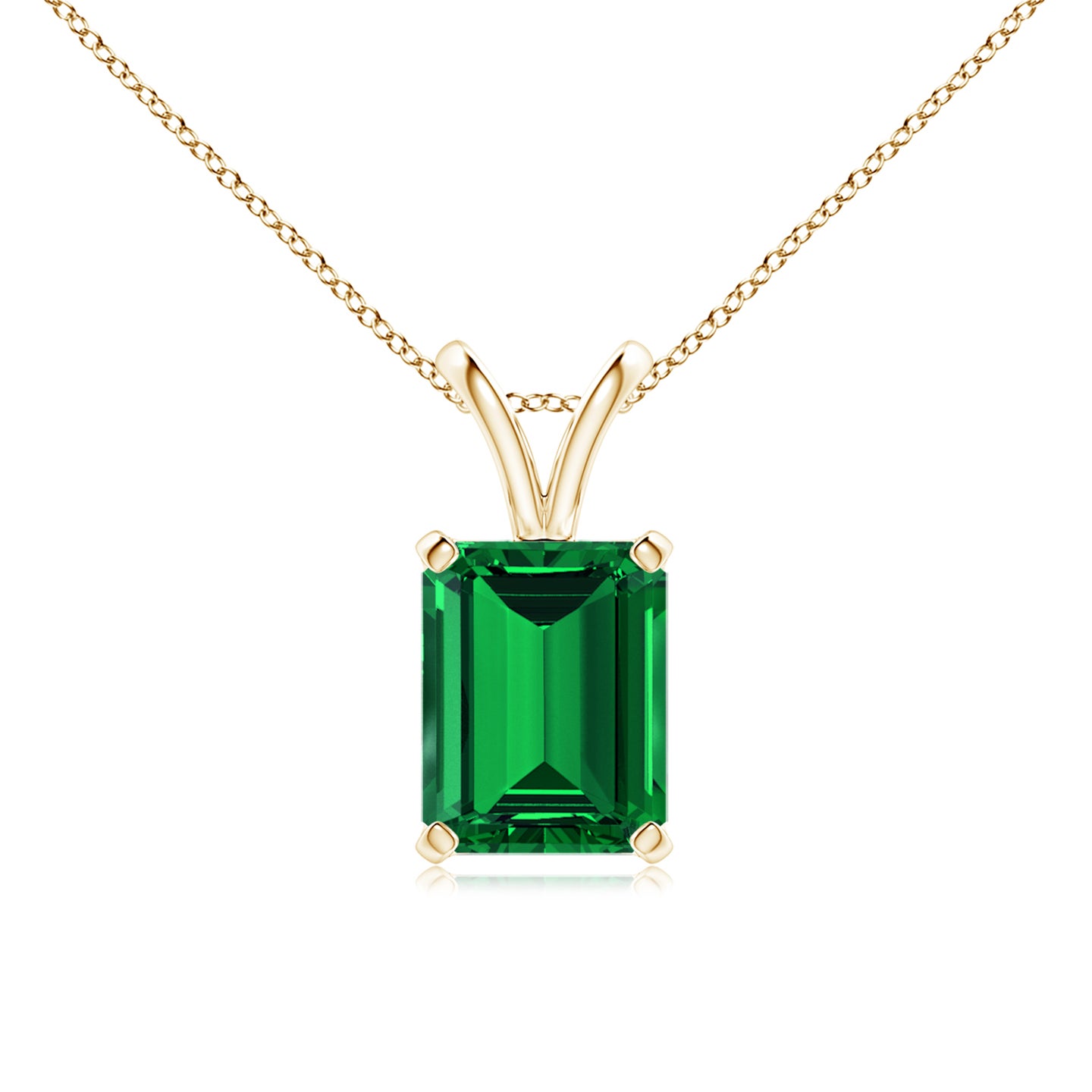 9x7mm Labgrown Lab-Grown Emerald-Cut Emerald Solitaire V-Bale Pendant in Yellow Gold