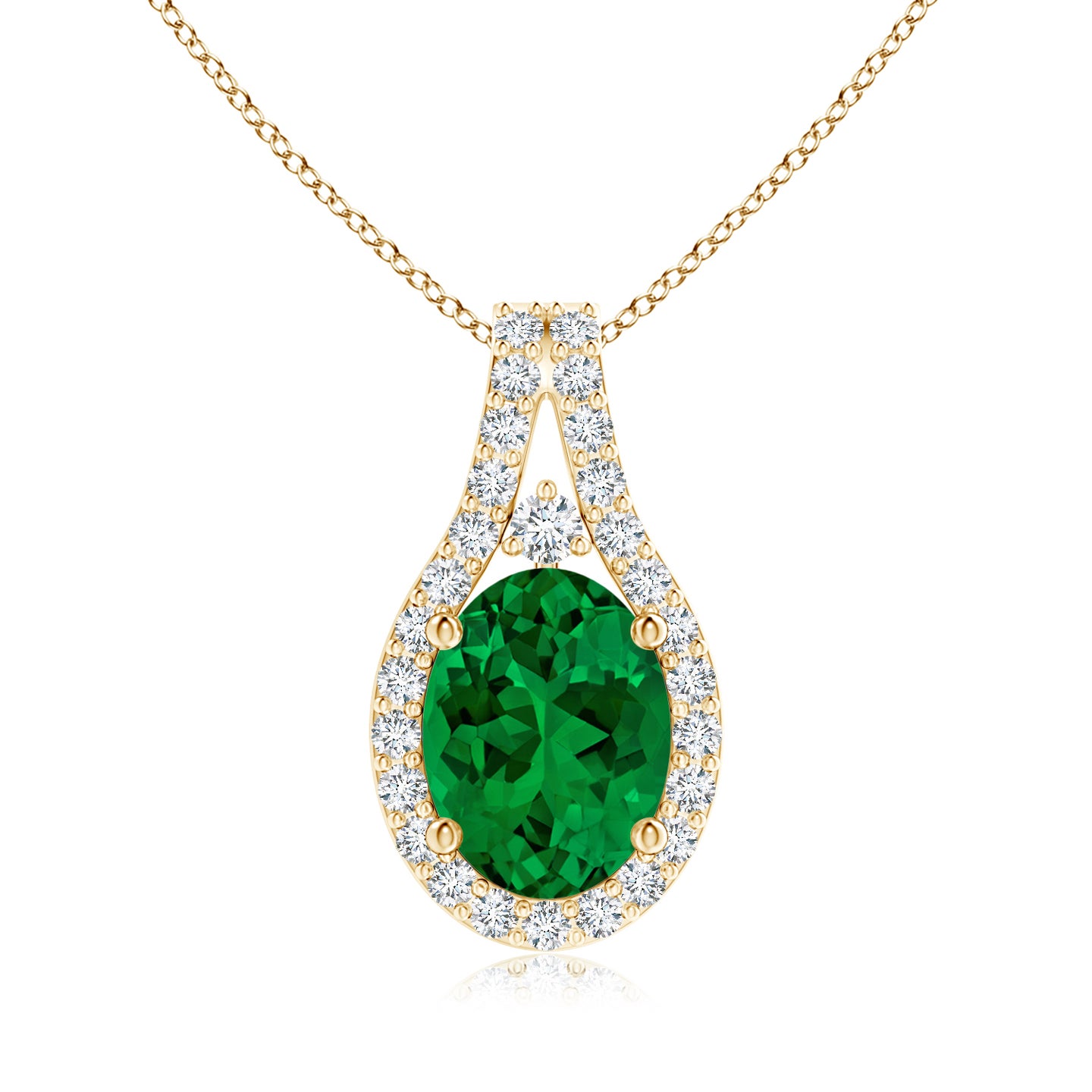 8x6mm Labgrown Lab-Grown Classic Emerald and Diamond Halo Pendant in Yellow Gold