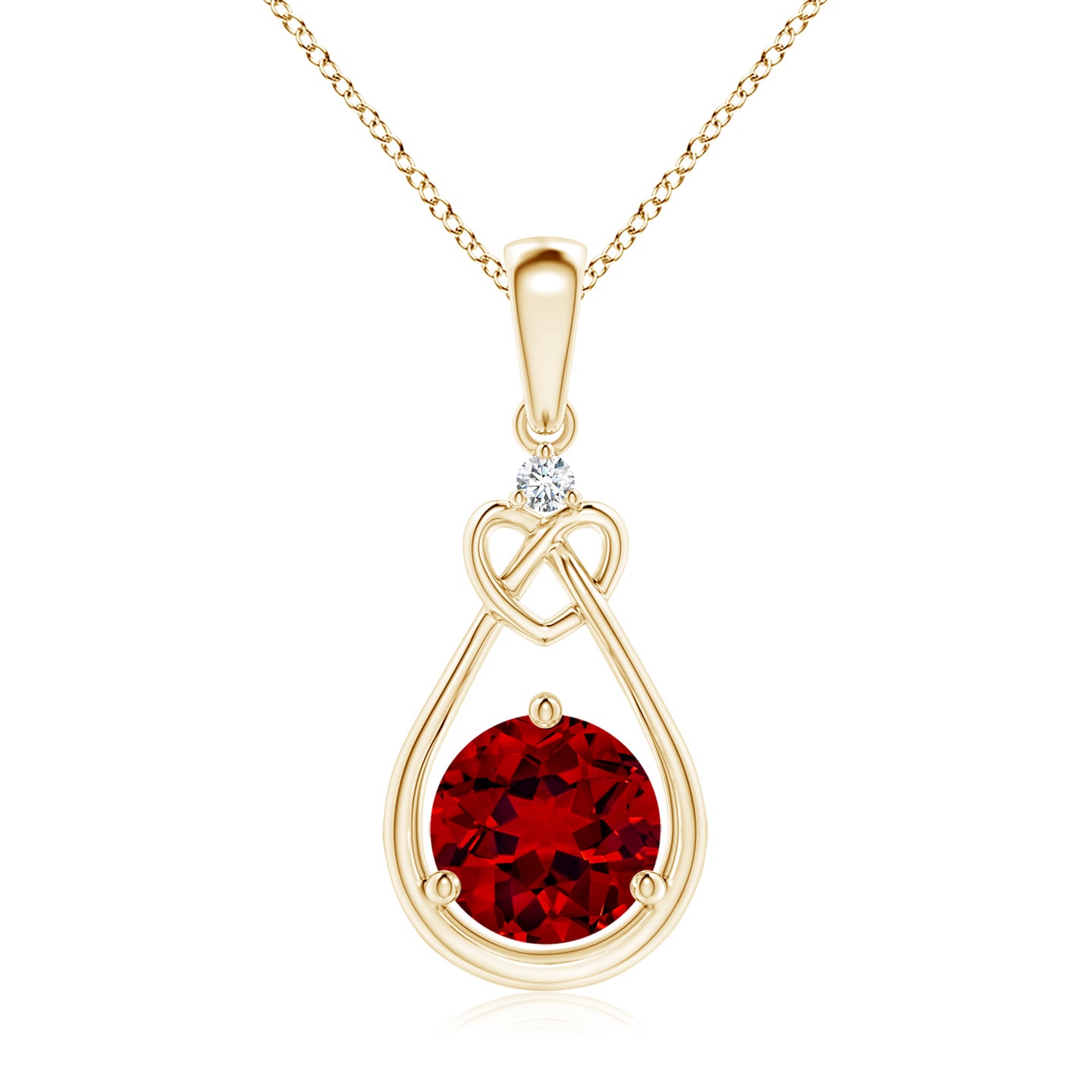 7mm Labgrown Lab-Grown Ruby Knotted Heart Pendant with Lab Diamond in Yellow Gold 7mm Labgrown Lab-Grown Ruby Knotted Heart Pendant with Lab Diamond in Yellow Gold