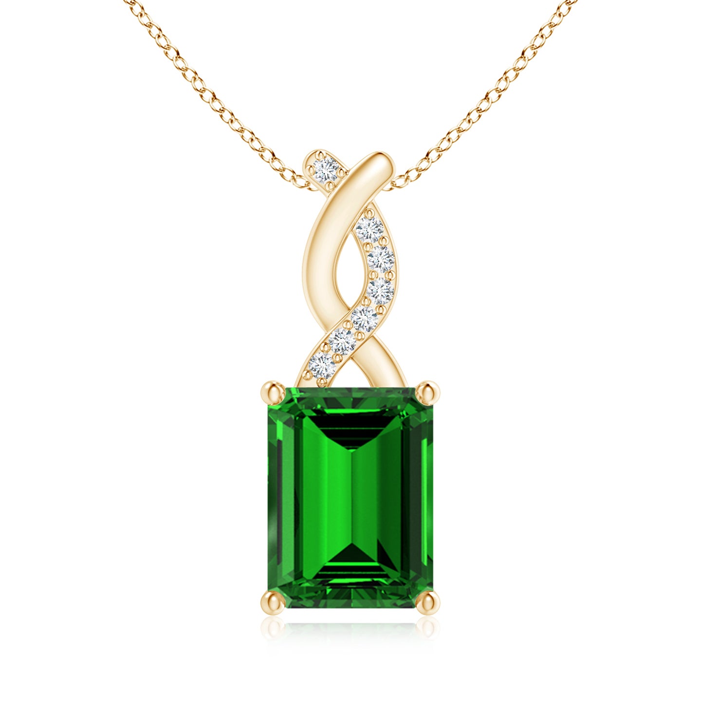 8x6mm Labgrown Lab-Grown Emerald Pendant with Diamond Entwined Bale in Yellow Gold