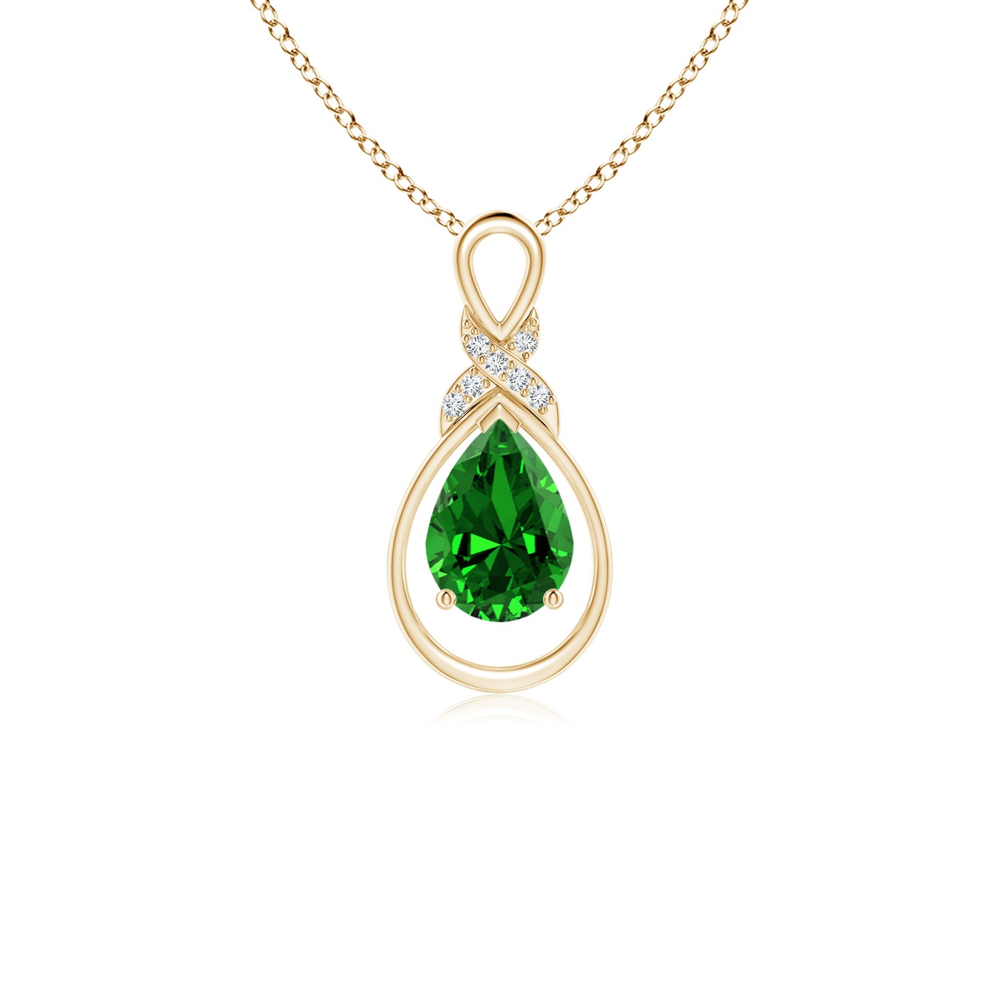 7x5mm Labgrown Lab-Grown Emerald Infinity Pendant with Diamond 'X' Motif in Yellow Gold
