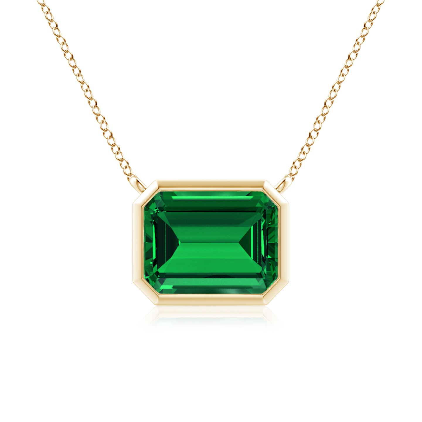 9x7mm Labgrown Lab-Grown East-West Bezel-Set Emerald-Cut Emerald Pendant in Yellow Gold