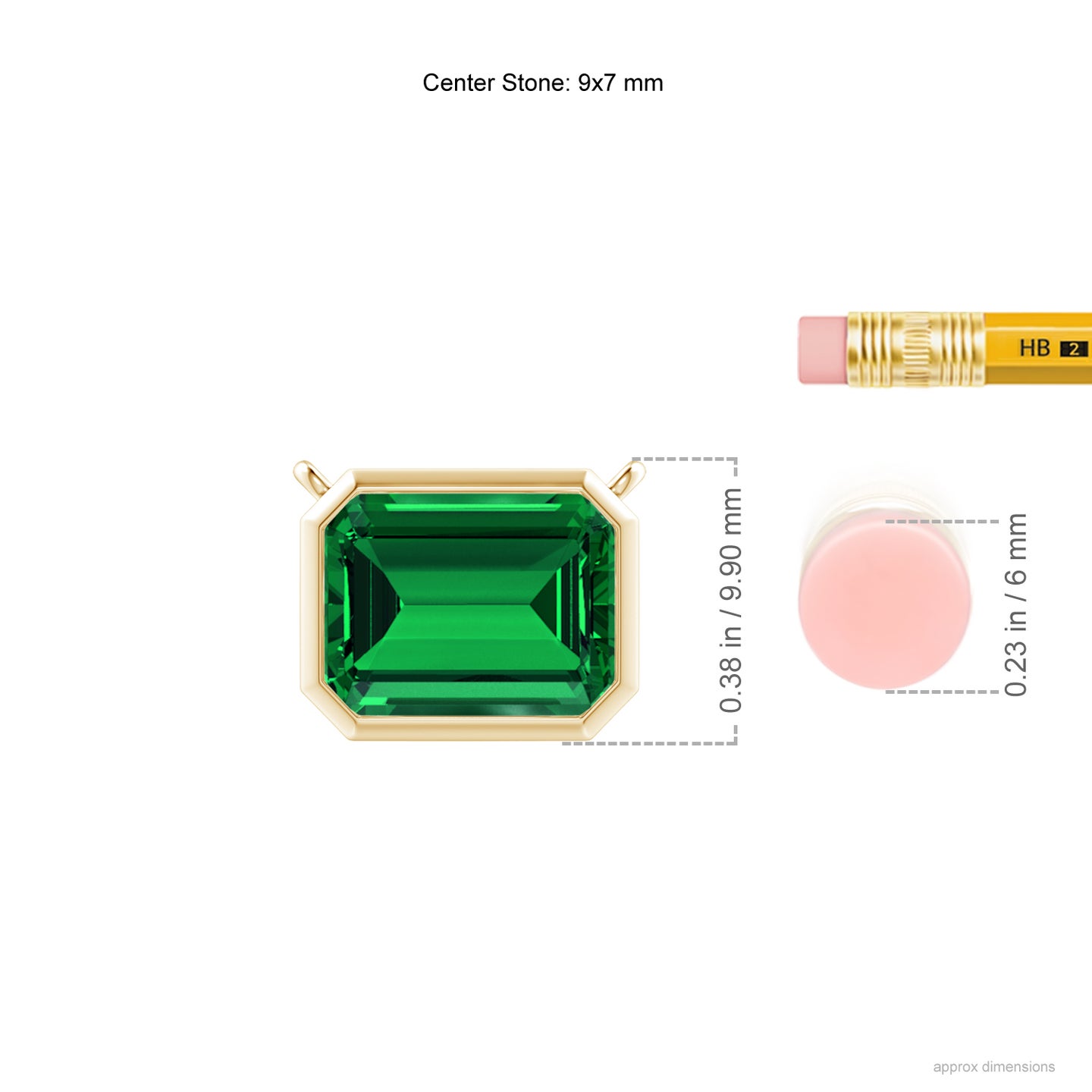 9x7mm Labgrown Lab-Grown East-West Bezel-Set Emerald-Cut Emerald Pendant in Yellow Gold
