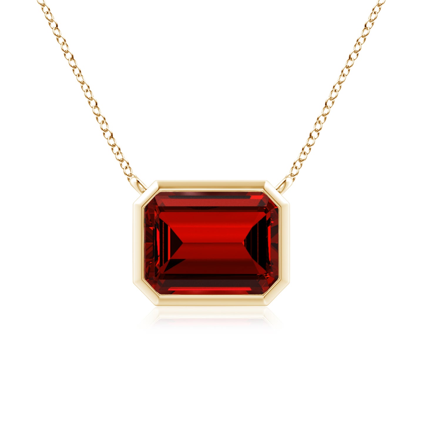 9x7mm Labgrown Lab-Grown East-West Bezel-Set Emerald-Cut Ruby Pendant in Yellow Gold 9x7mm Labgrown Lab-Grown East-West Bezel-Set Emerald-Cut Ruby Pendant in Yellow Gold