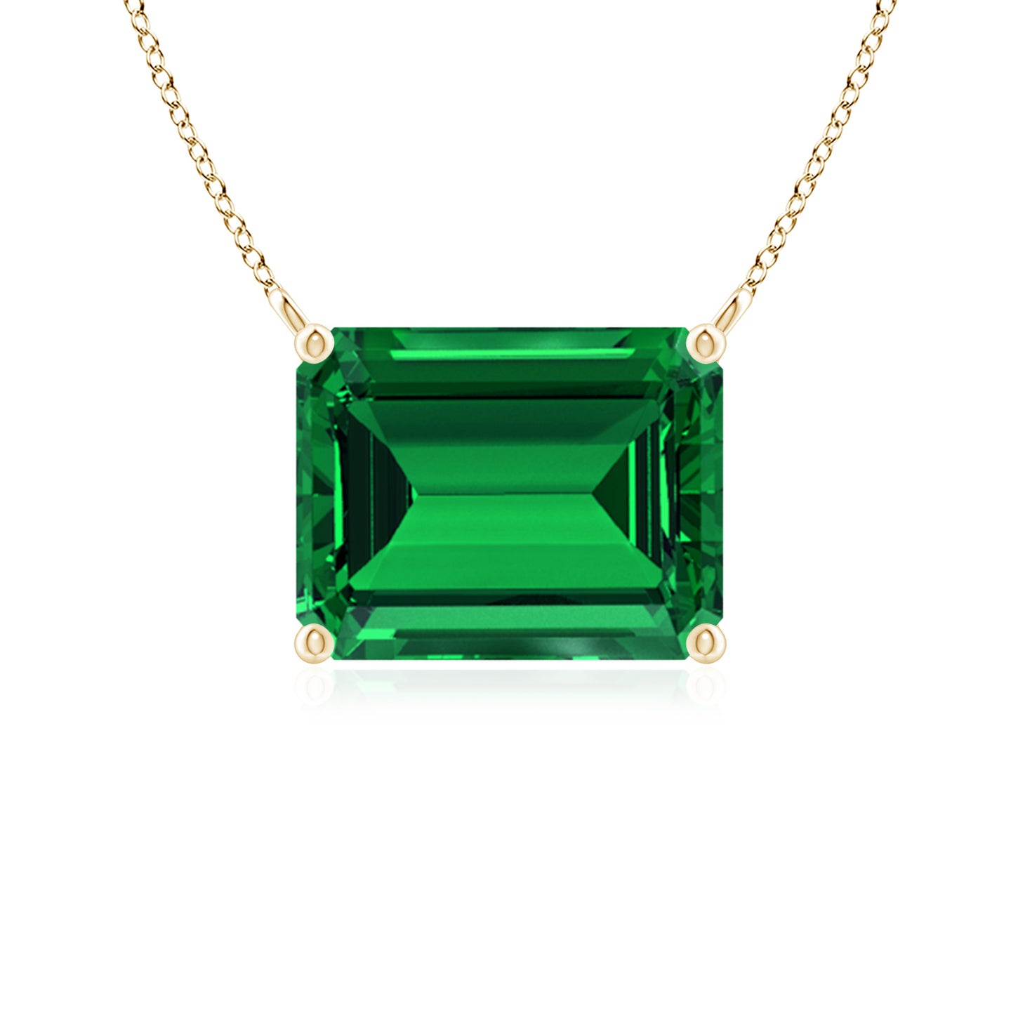 9x7mm Labgrown East-West Emerald-Cut Lab-Grown Emerald Solitaire Pendant in Yellow Gold