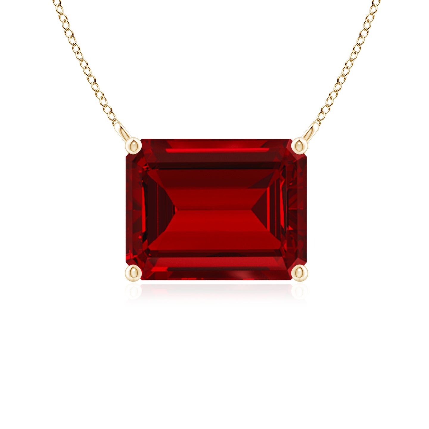 9x7mm Labgrown East-West Emerald-Cut Lab-Grown Ruby Solitaire Pendant in Yellow Gold 9x7mm Labgrown East-West Emerald-Cut Lab-Grown Ruby Solitaire Pendant in Yellow Gold
